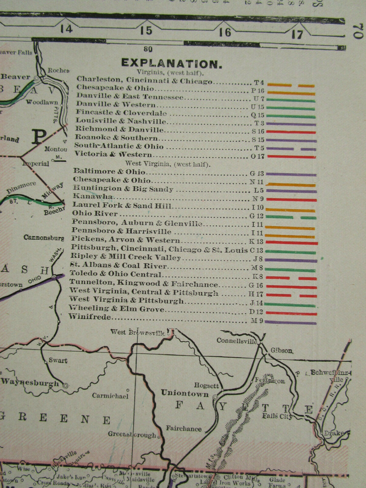 VA WV 1892 WESTERN VIRGINIA & W WEST VIRGINIA Cram RAILROAD Map. KANAWHA RR