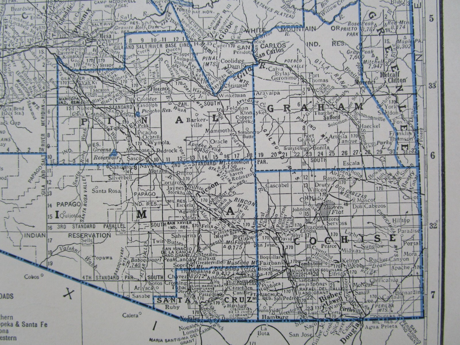 AZ AL GREAT DEPRESSION era 1931 ARIZONA RAILROAD Map NACOZARI RR or ALABAMA