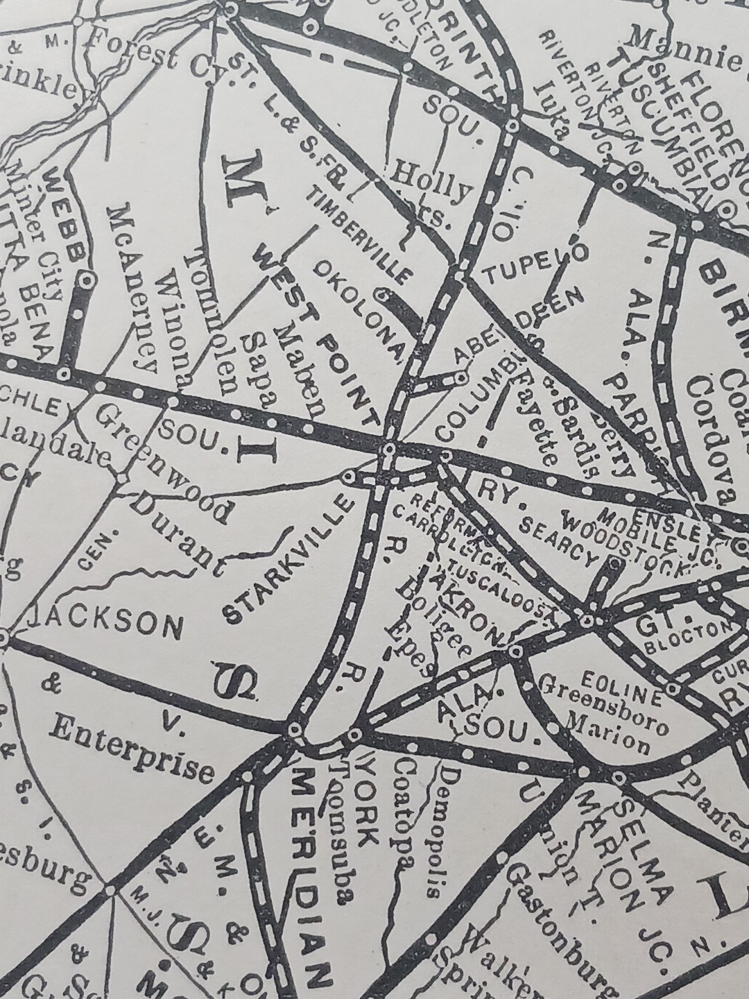 1905 Dated Train Route Map SOUTHERN RAILWAY SYSTEM all Lines & Connections 11×9″