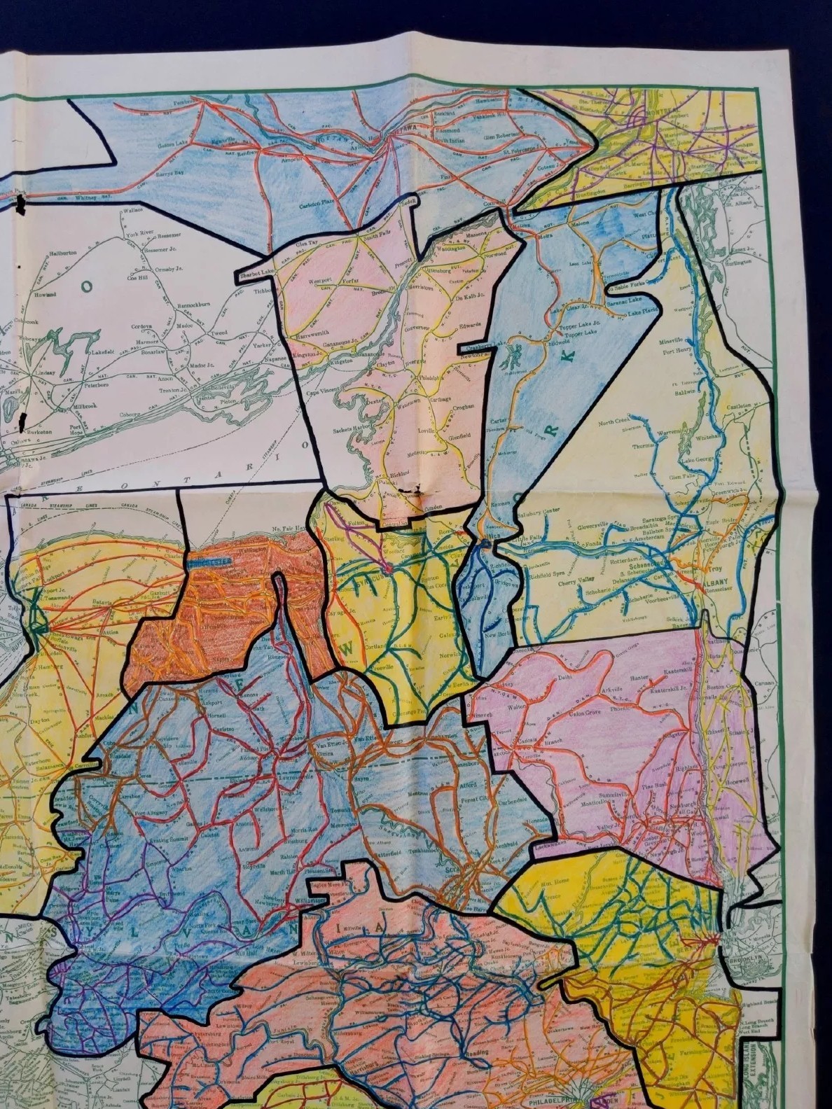 1935 Railroad Hand Colored Trunk Line Assn Canadian Freight Map 40 x 34