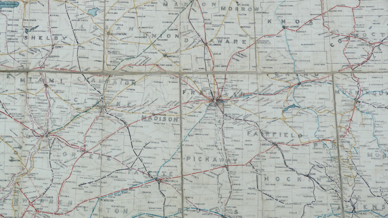 OHIO RAILROAD MAP 1912 FOLDING LINEN MAP STEAM ENGINES STATE