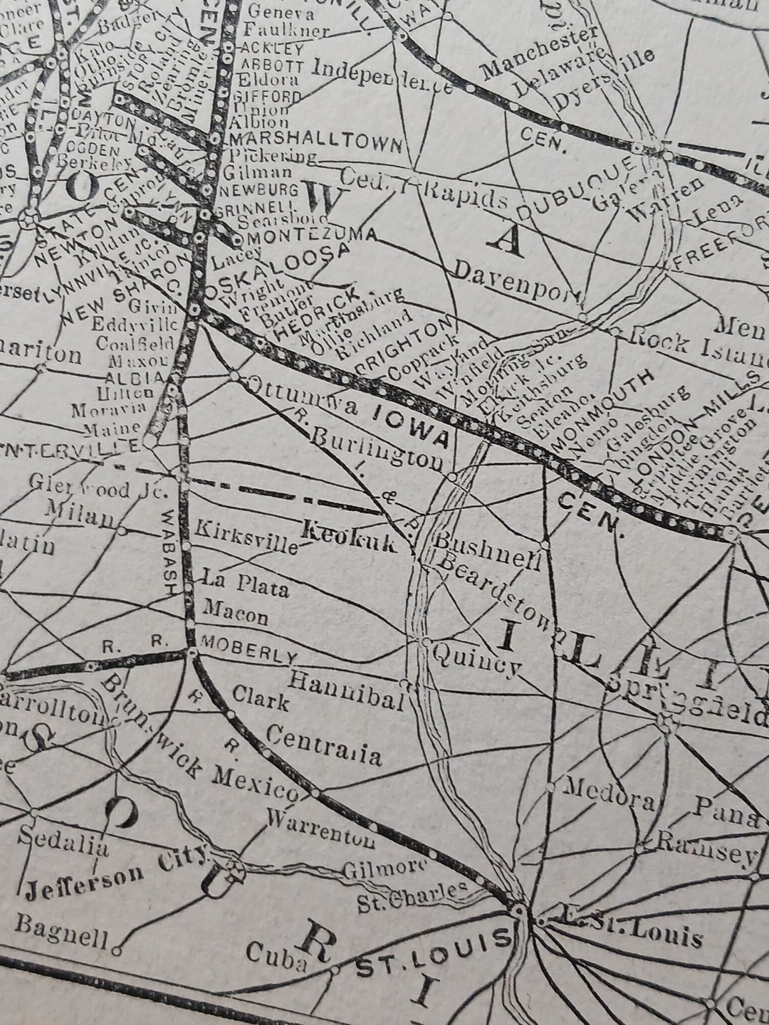 ~1910 Train Route Map IOWA CENTRAL ROUTE all Railroad Lines Stations SD MO IL NE