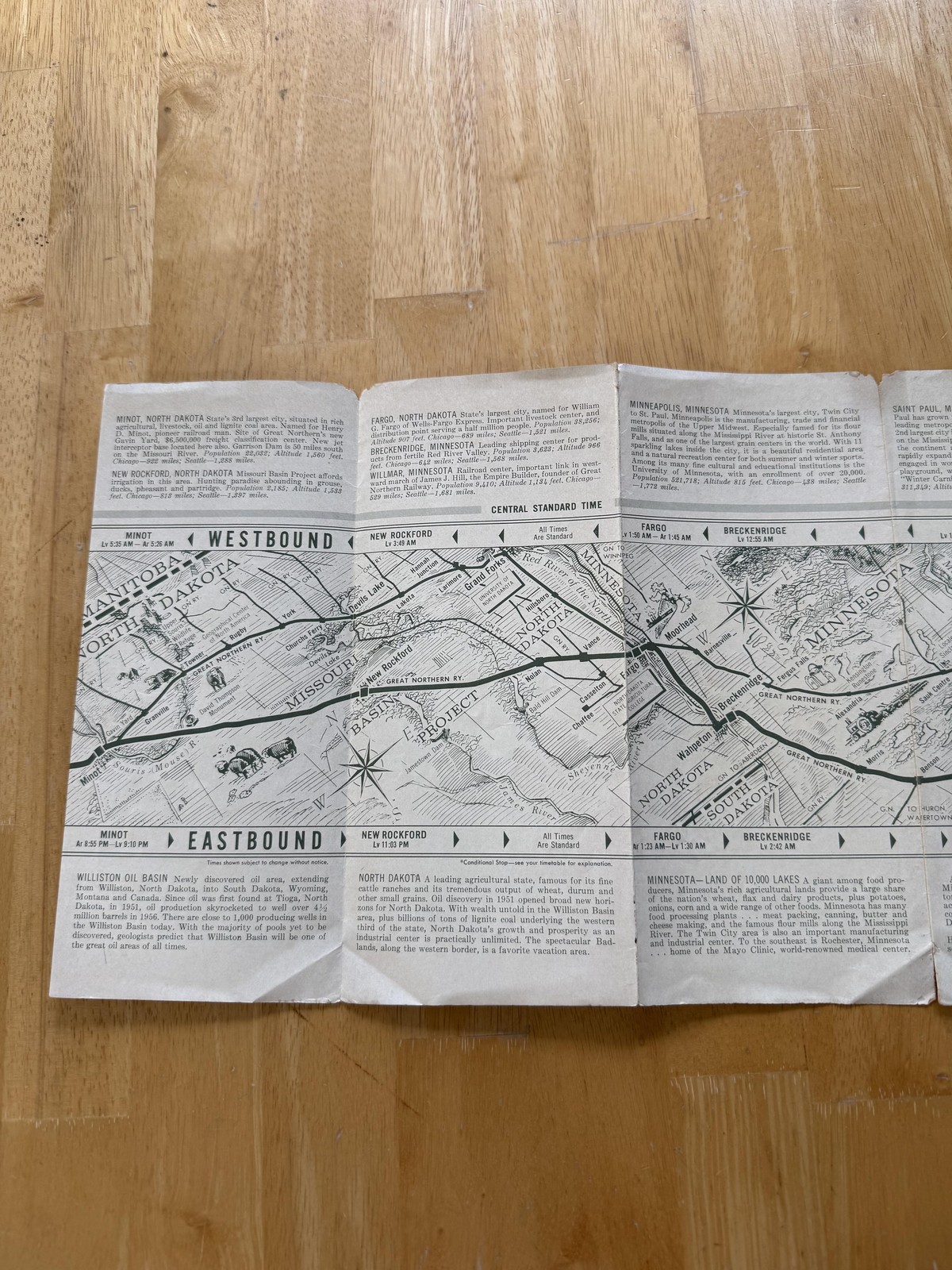 Vintage Great Northern Railway Empire Builder Route Map Brochure Black White USA