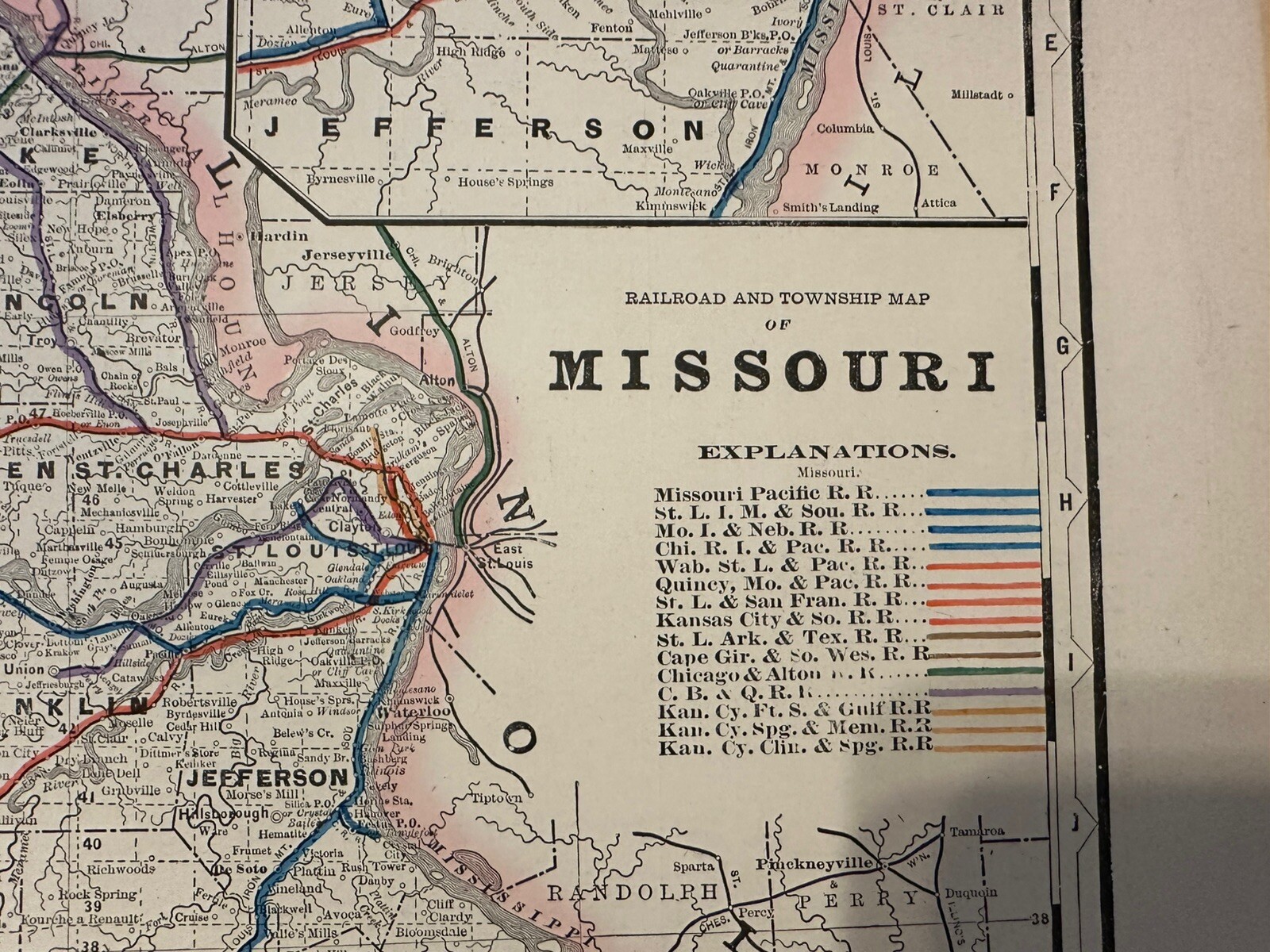 Antique, Original Railroad Map of Missouri, A.A. Grant, 1887