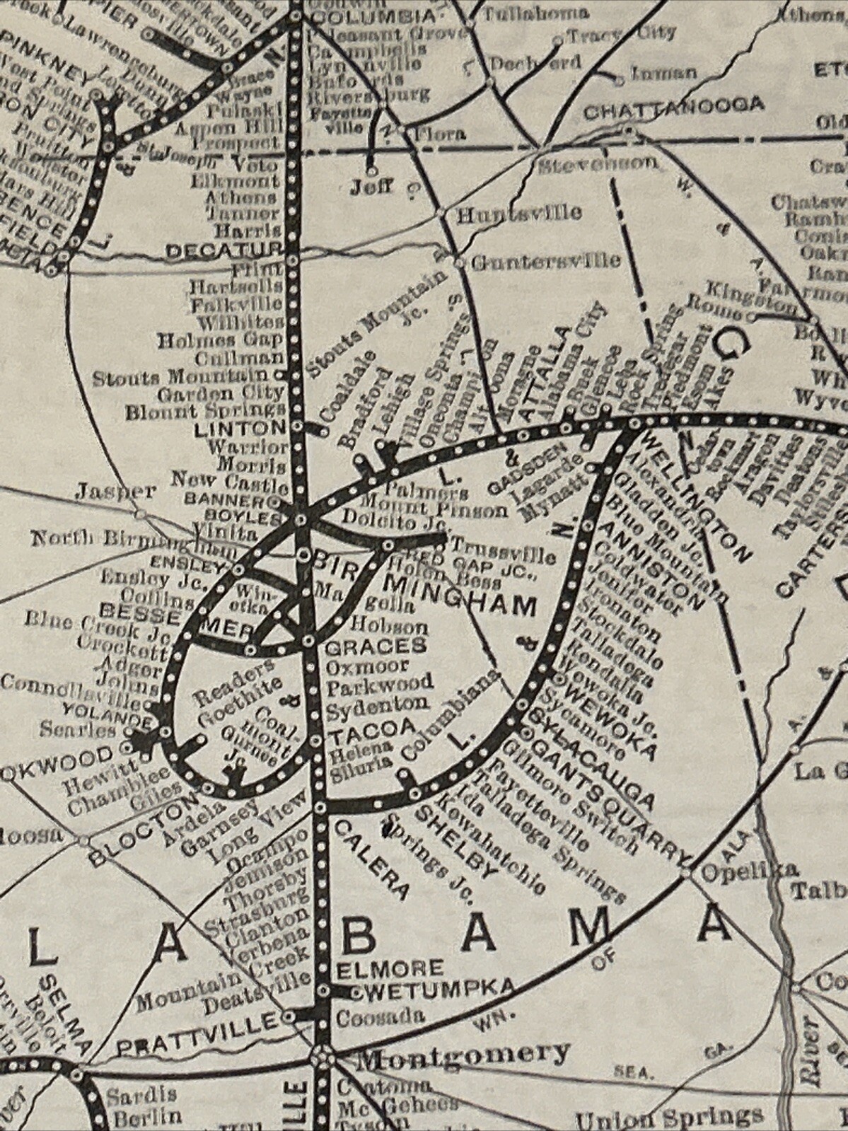 Antique 1908 Map Of The Louisville & Nashville Railroad System 11×15 Inches