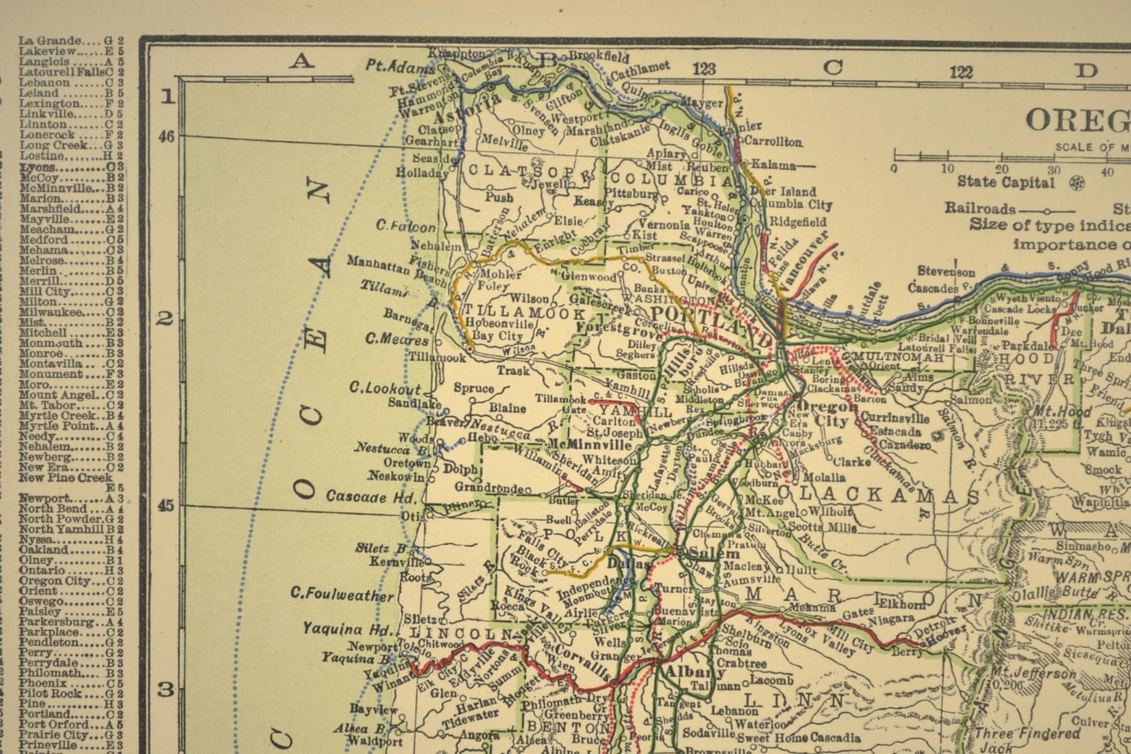 1914 Antique Map of OREGON Railroads Map ORIGINAL Atlas Map OWR&N RR DATED
