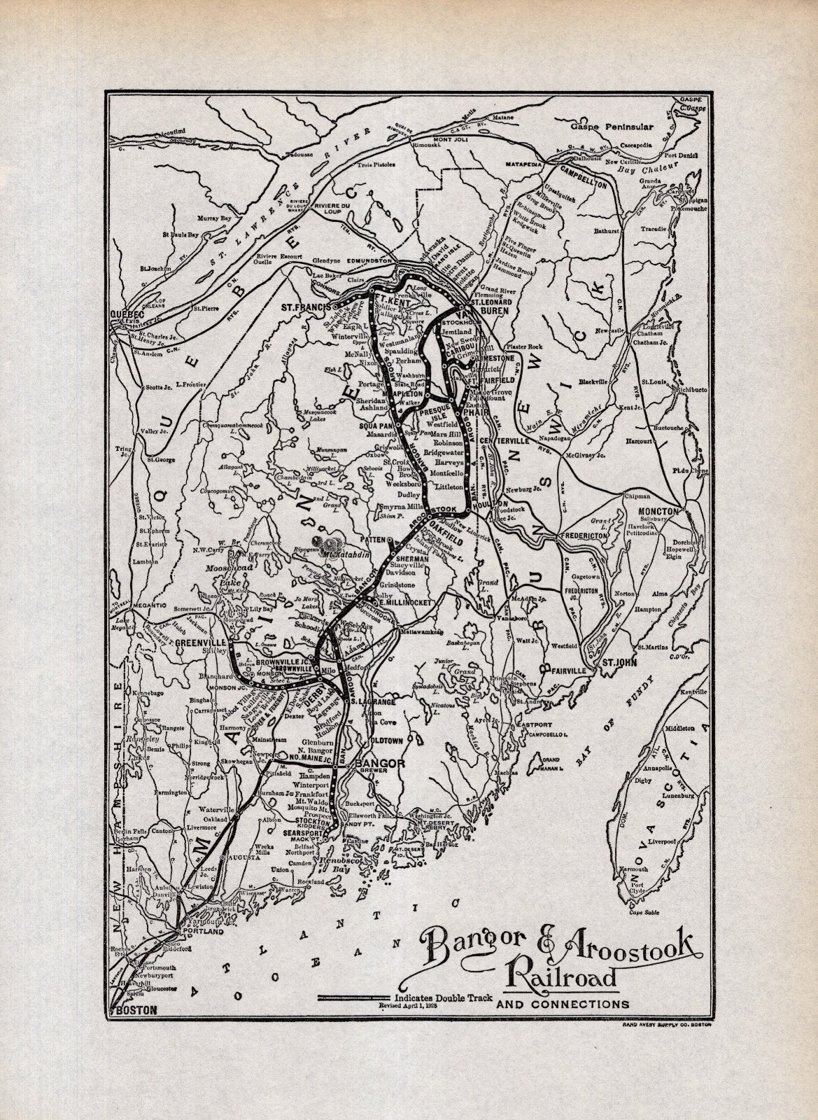 1928 Antique Bangor & Aroostook Railroad Map Maine Railway Map 2807