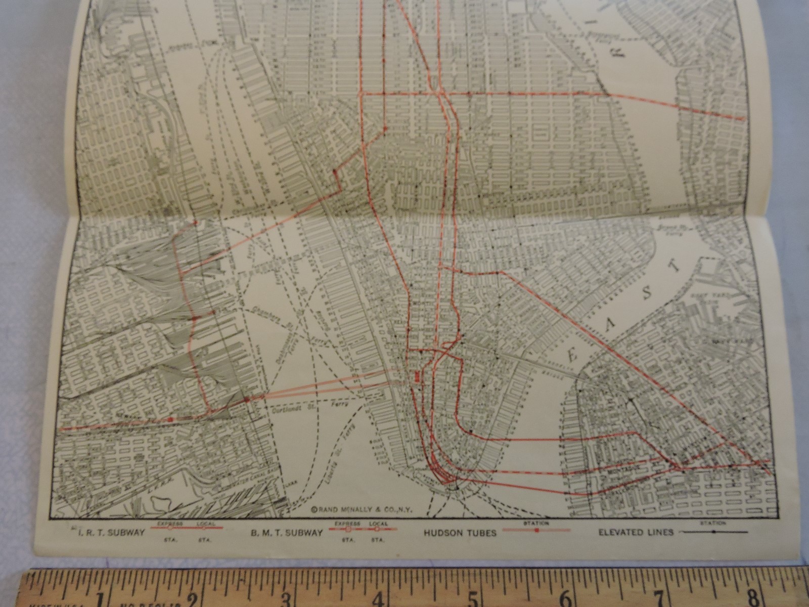 Rare 1929 New York City NYC Hotel Bristol Railroad 8.5×16 Map Subway Transit