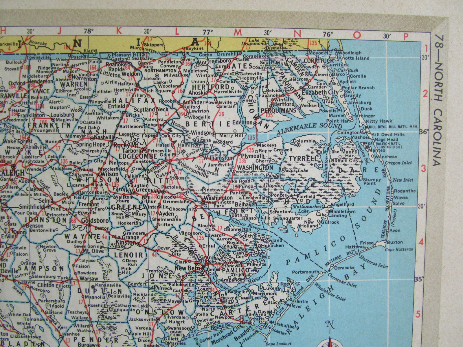 NC NY 1952 NORTH CAROLINA RAILROAD MAP BEAUFORT & MOREHEAD RR. or NEW YORK 1950s