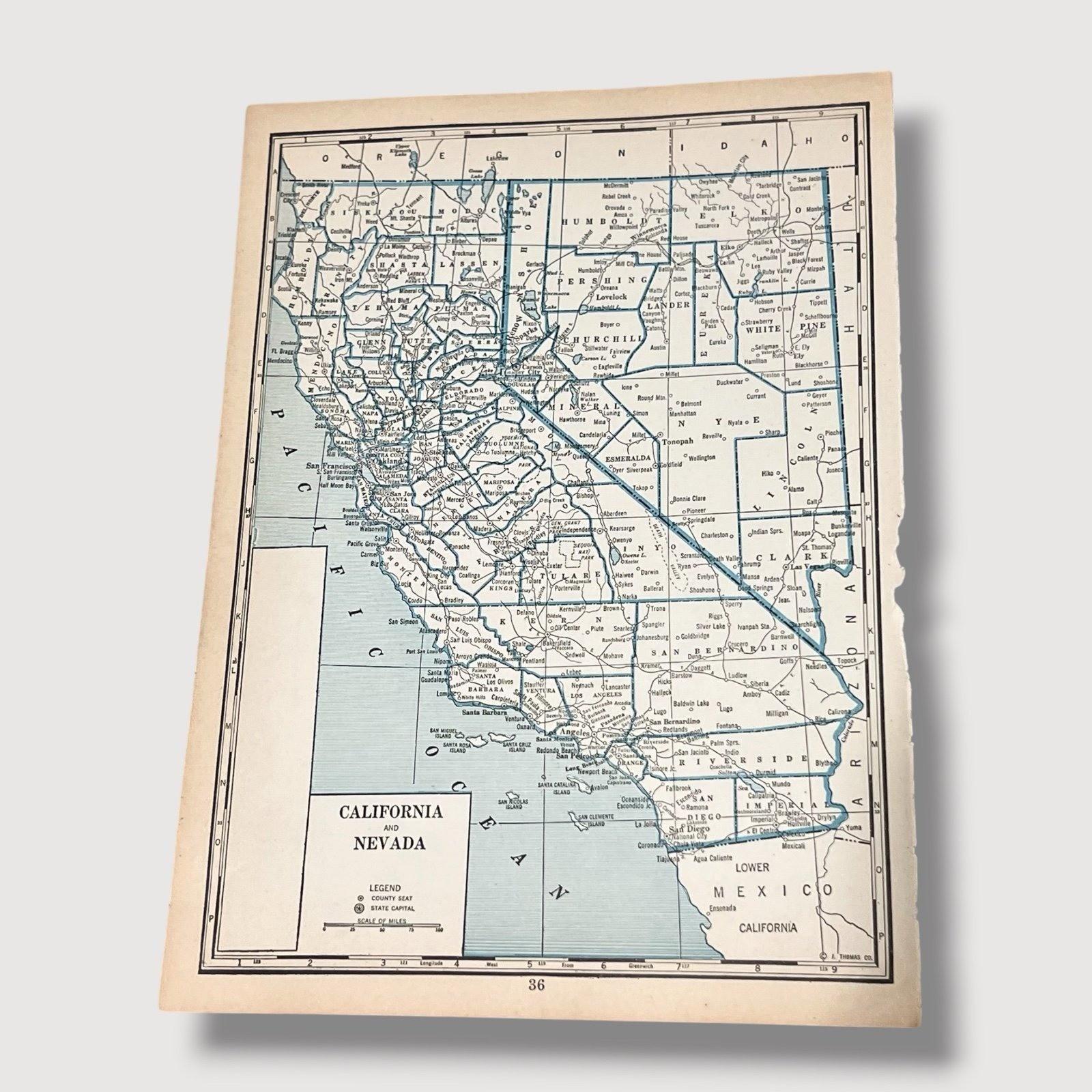Vintage 1939 Atlas Map Bookplate California Nevada Arkansas AB