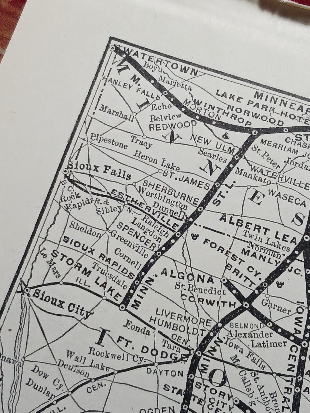 ~1904 Train Route Map IOWA CENTRAL RAILWAY all Railroad Lines Marked Vintage Map