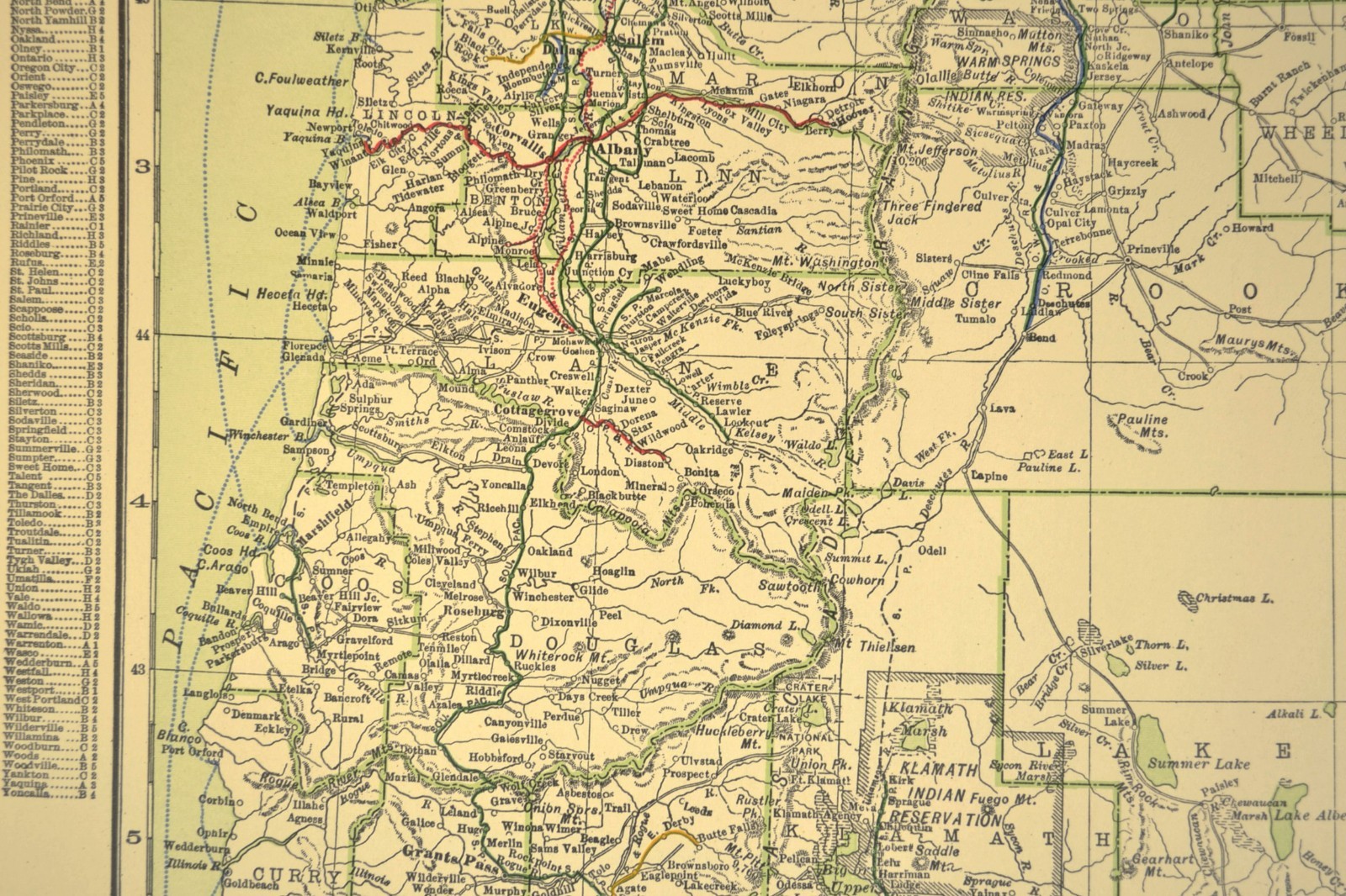 1914 Antique Map of OREGON Railroads Map ORIGINAL Atlas Map OWR&N RR DATED