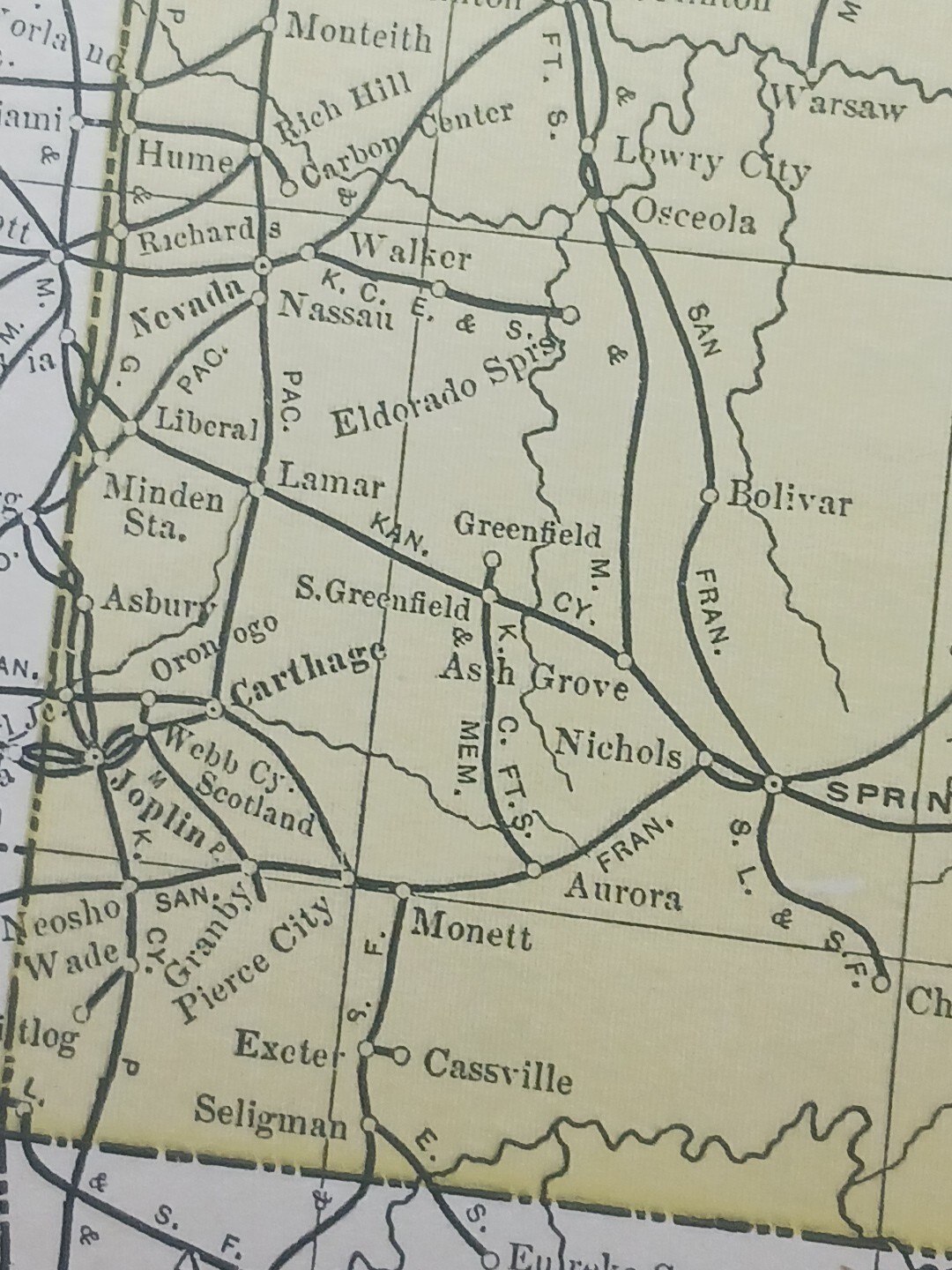 1904 Dated Railroad Map IOWA & MISSOURI all Lines Train Routes 11″x9″ COLOR