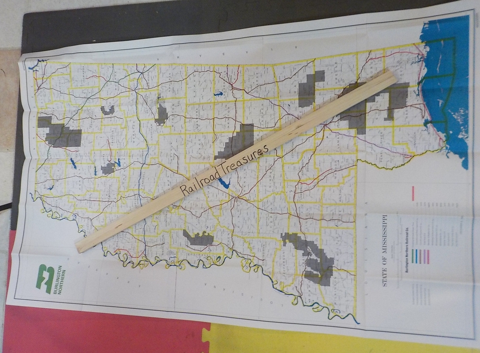 Map Burlington Northern Mississippi State Railroad Map 1983 August
