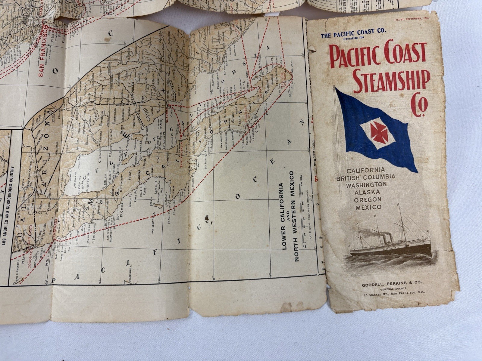 1898 Pacific Coast Steamship Route Map Alaska Klondike (Original, Worn)