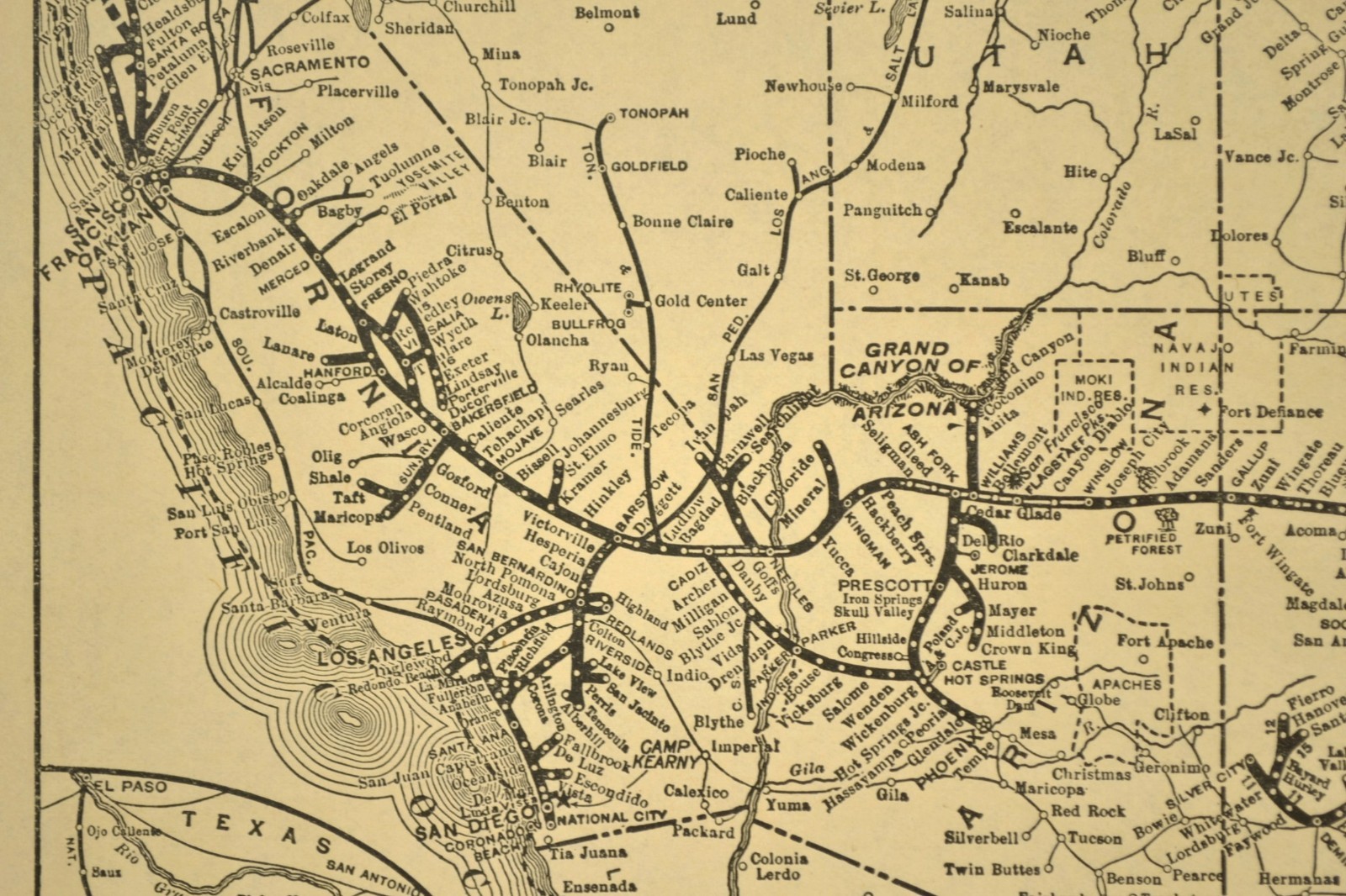 ca 1915 Santa Fe Railroad Map Original Double Track Kansas City San Francisco