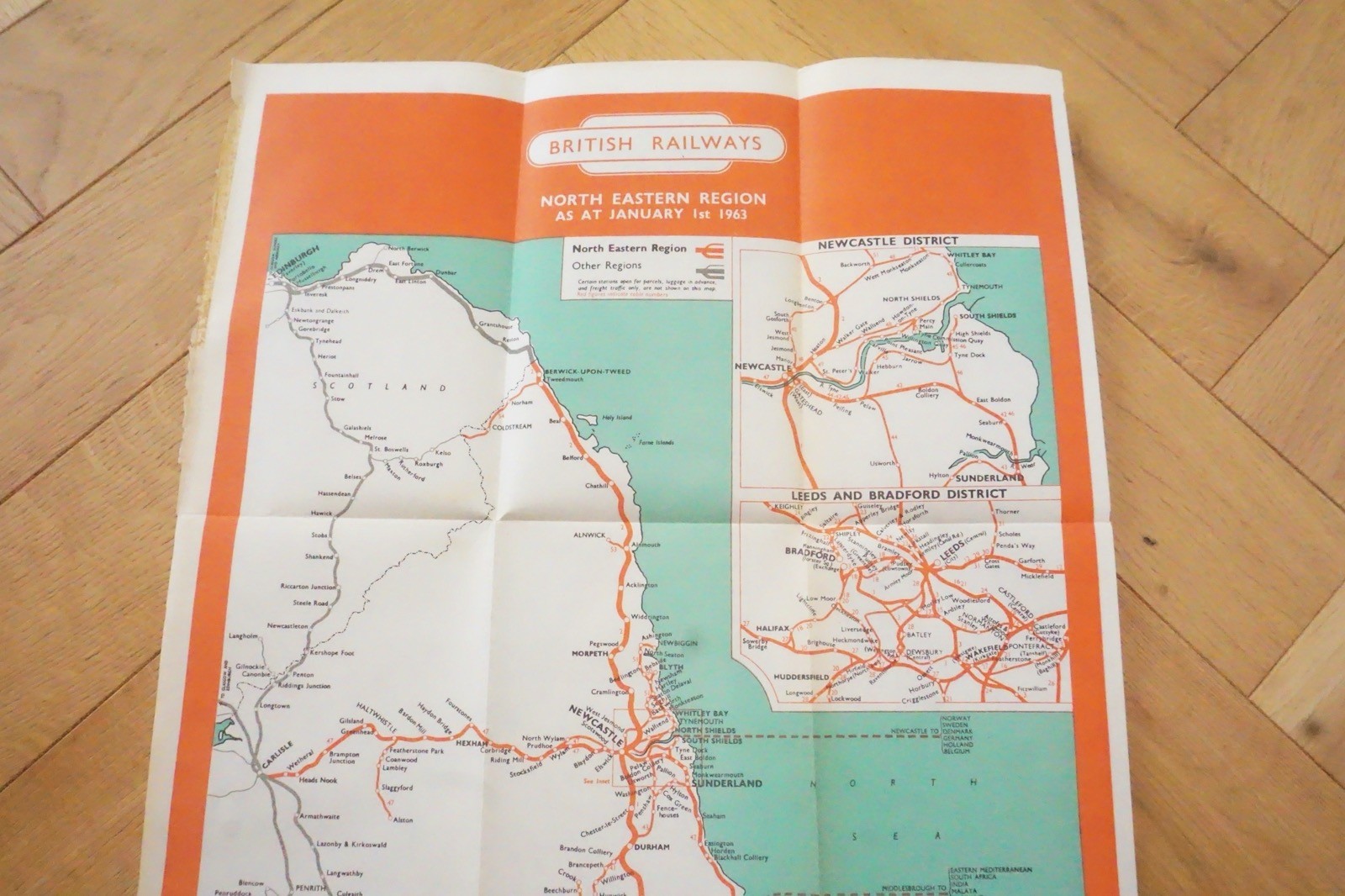 1960 British Rail North Eastern Region Passenger Network Railway Map VGC