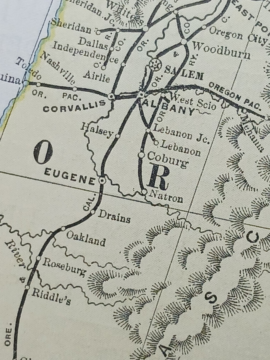 1892 Antique RAILROAD MAP Washington Oregon Utah Train Route Lines 9×11″ Color