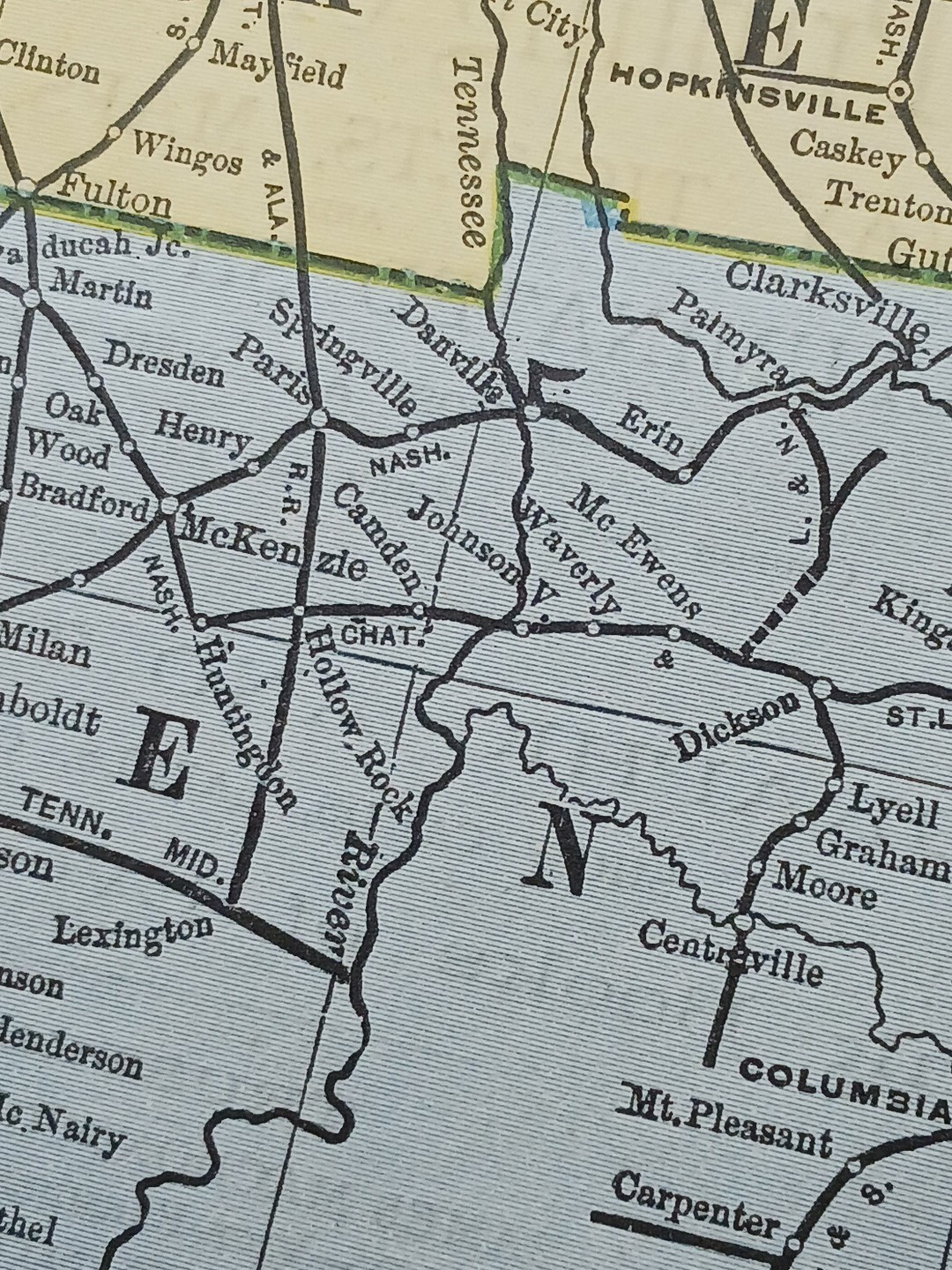 1897 Train Route Map KENTUCKY & TENNESSEE all Railroad Lines stations 9×11 TN KY