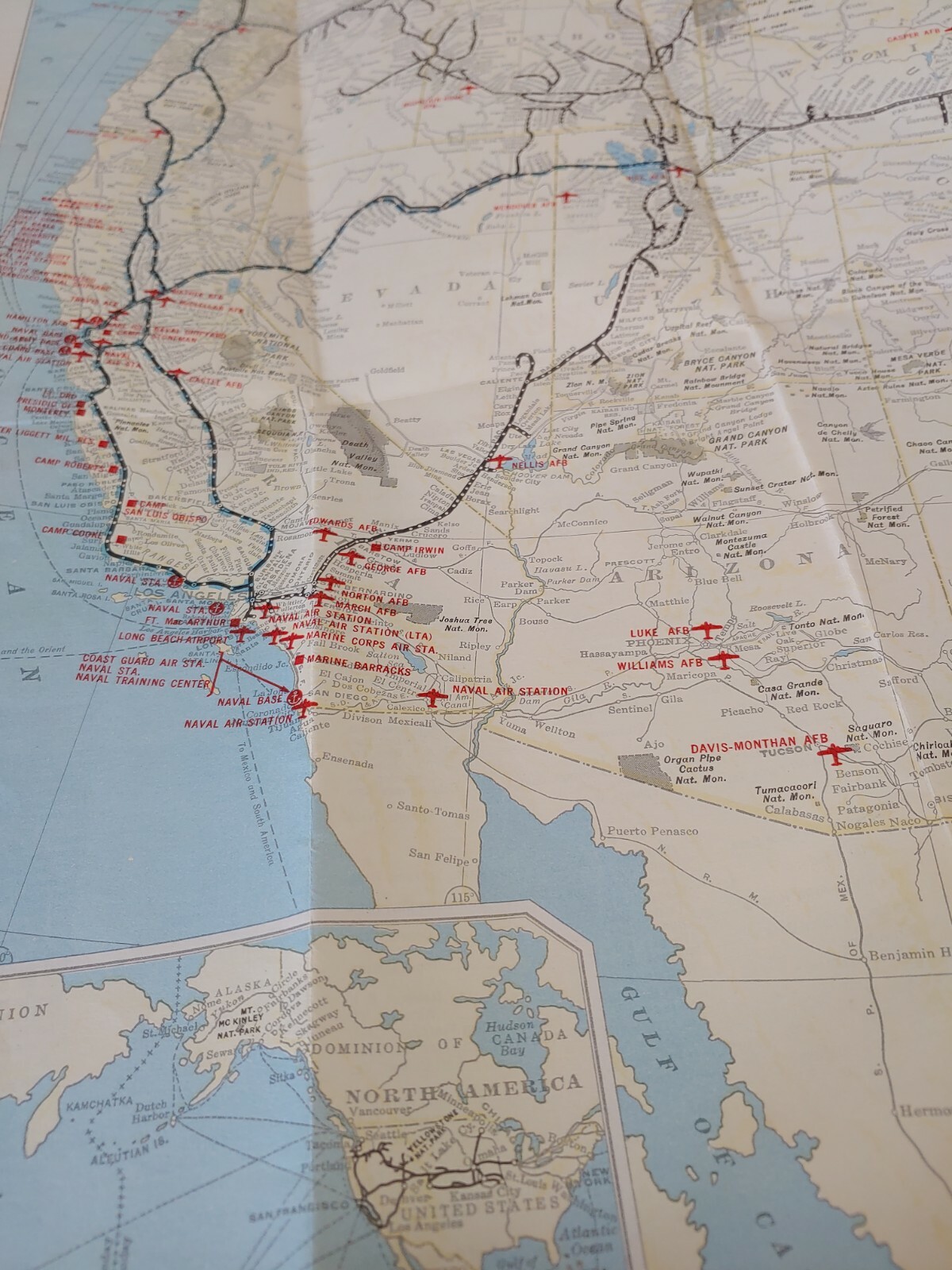 Union Pacific RR Miltary Map of the US 1950 Vintage Road Map