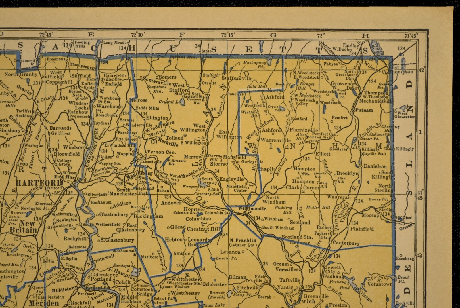 ca1939 CONNECTICUT Railroad Map Depot Towns Historic NH RR Original Atlas Map