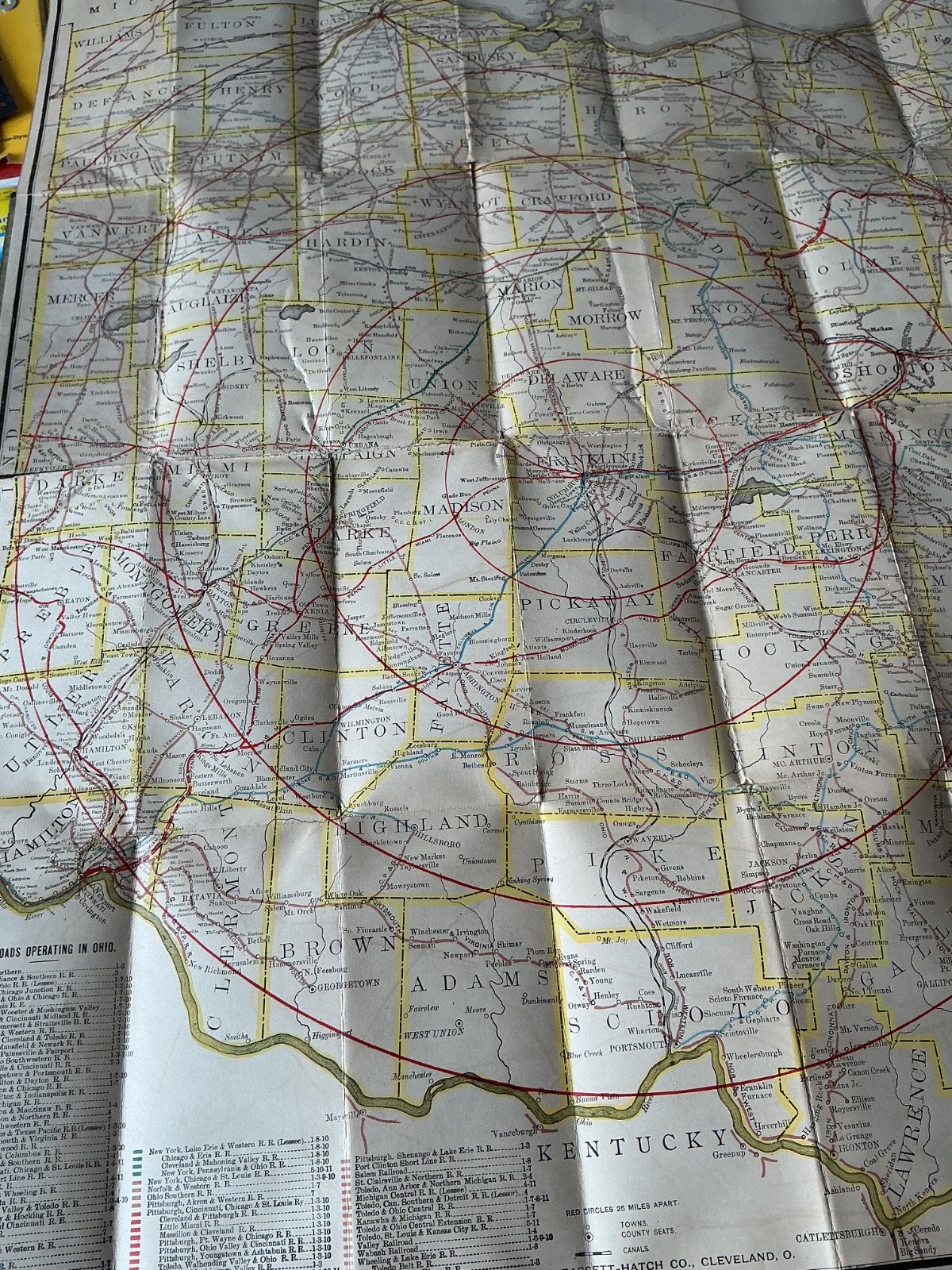 1895 Ohio Railroad Train Railway Original Folding Map Wm Kirby State 19th Centur