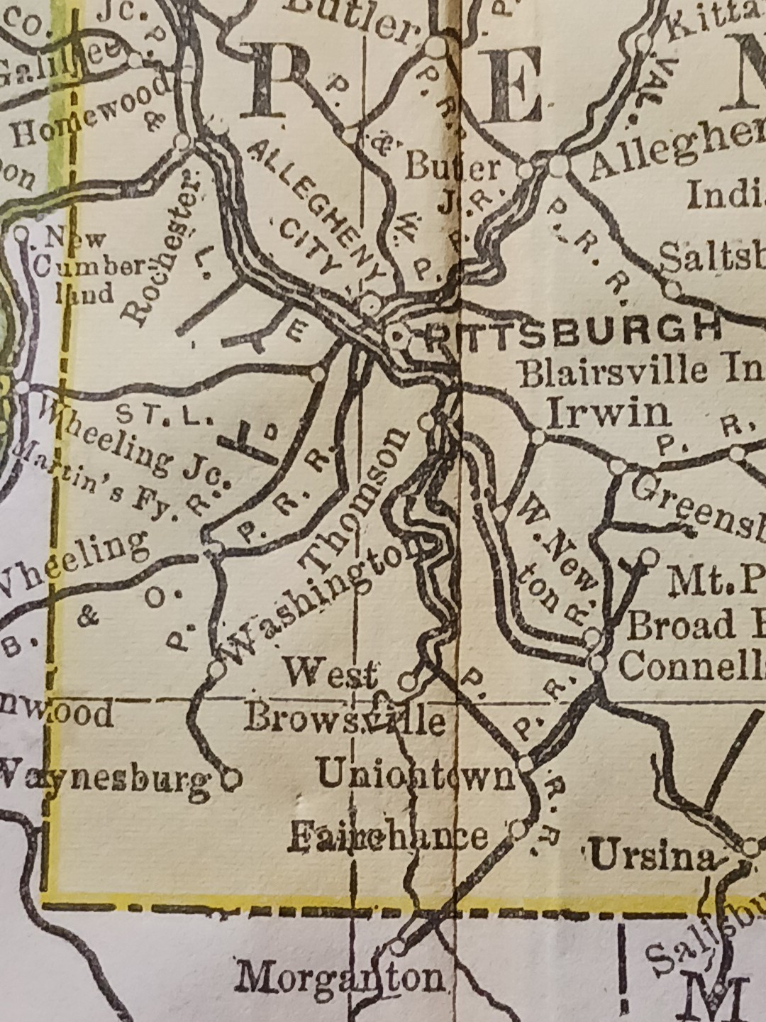 ~ 1897 Train Route Map OHIO & Pennsylvania all Railroad Lines Stations 9″ x 11″
