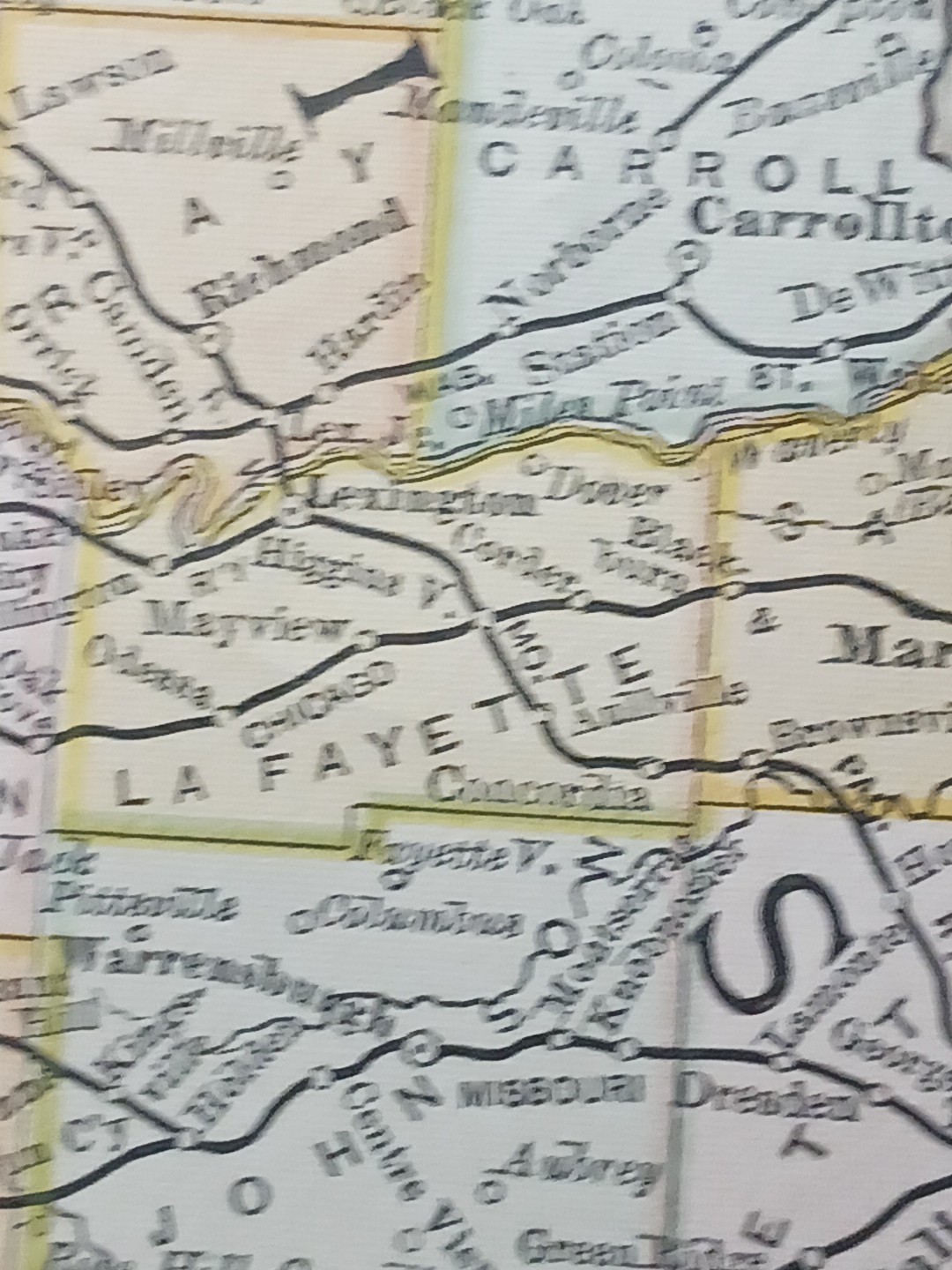 1884 vintage Railroad Map MISSOURI Train Line Routes Railway Town Stations 9×11″