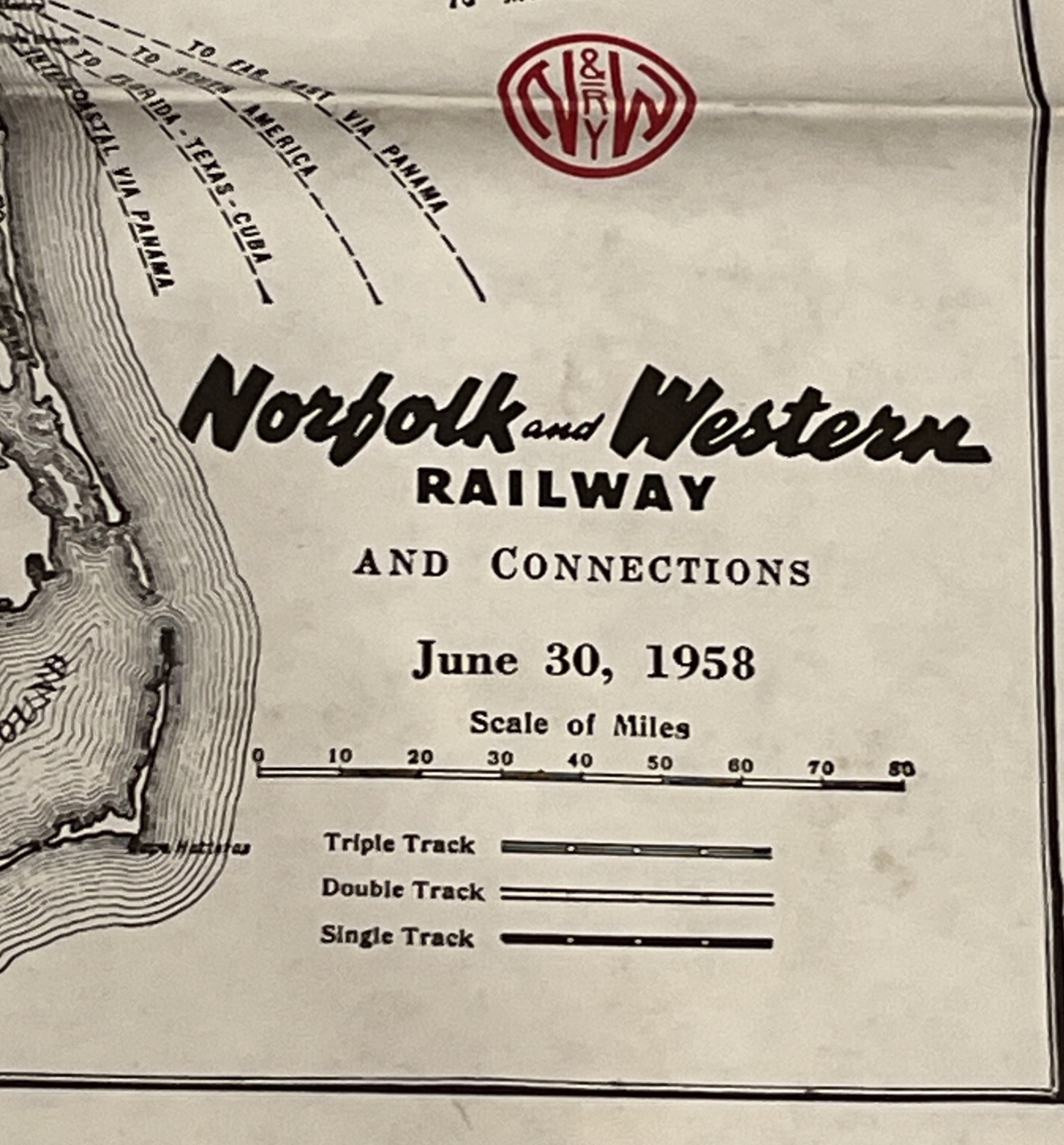 Norfolk & Western Railway & Connections Map. June, 1958, 22” X 32” Virginia