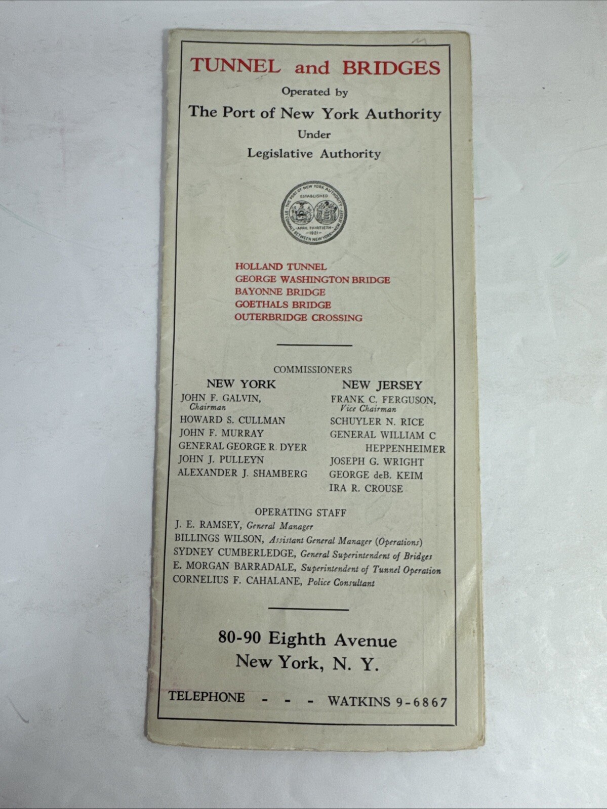 RARE 1938 New York City Map NYC Road Highway Bridge Tunnel PORT AUTHORITY