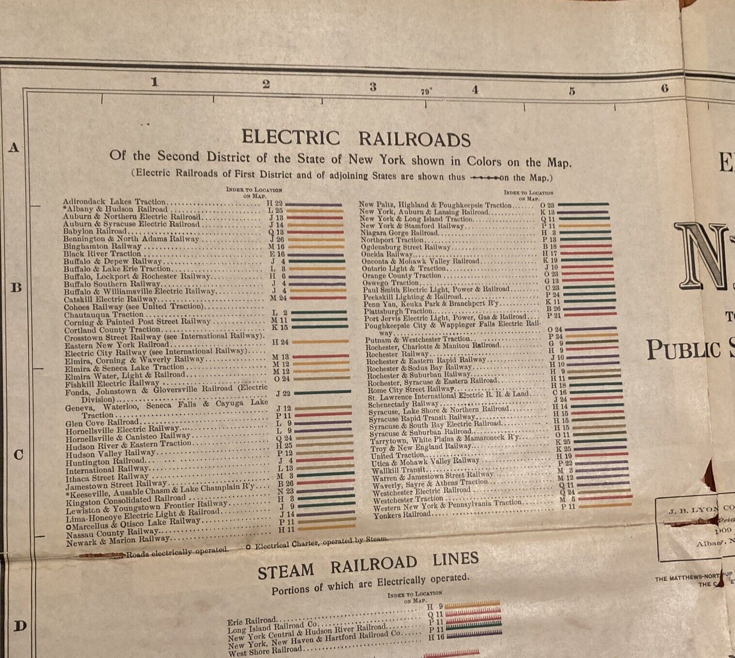 Original 1908 State of New York Electric Railroad Map 47.25″ x42″