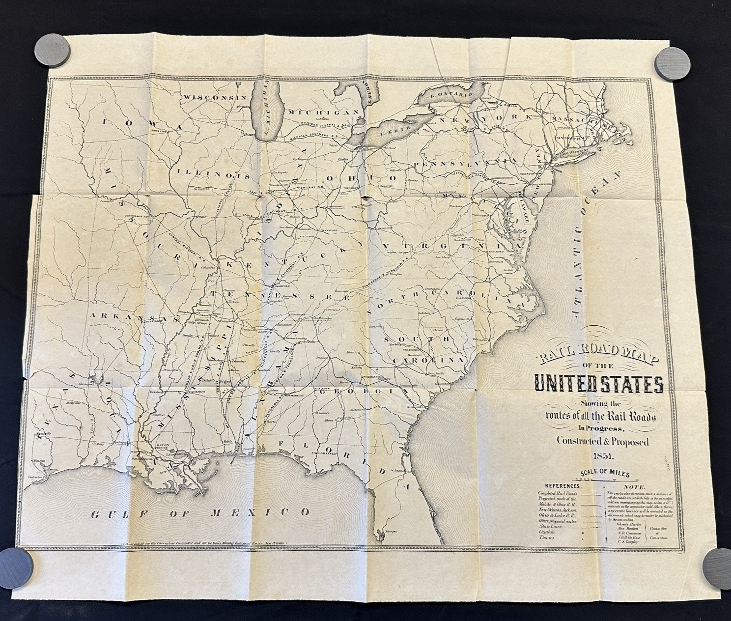 1851 U.S. Railroad Map – Pre-Civil War Western Expansion RARE 25×21” De Bow