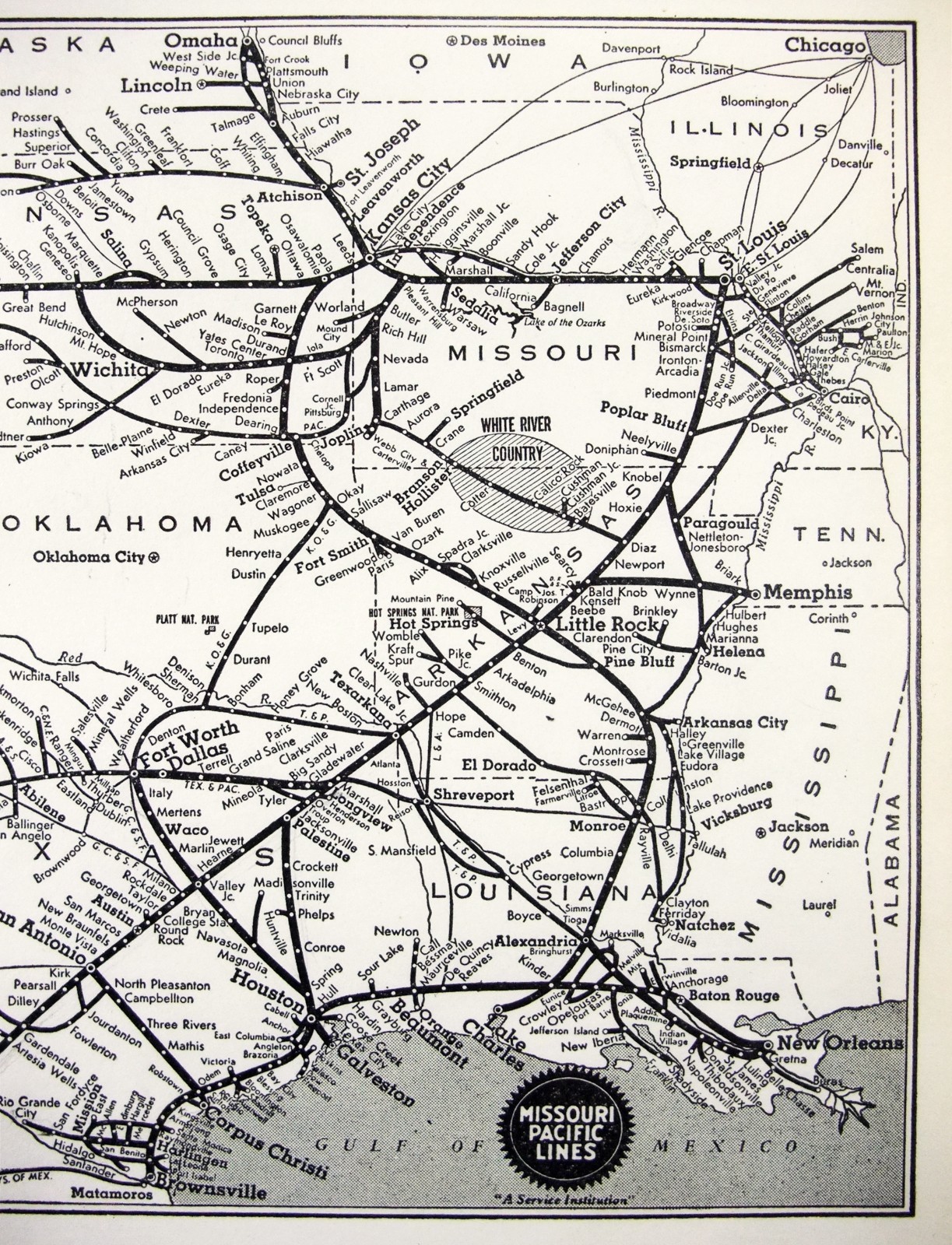 Missouri Pacific Railroad – Original 1941 System Map by JW Clement Co. Antique