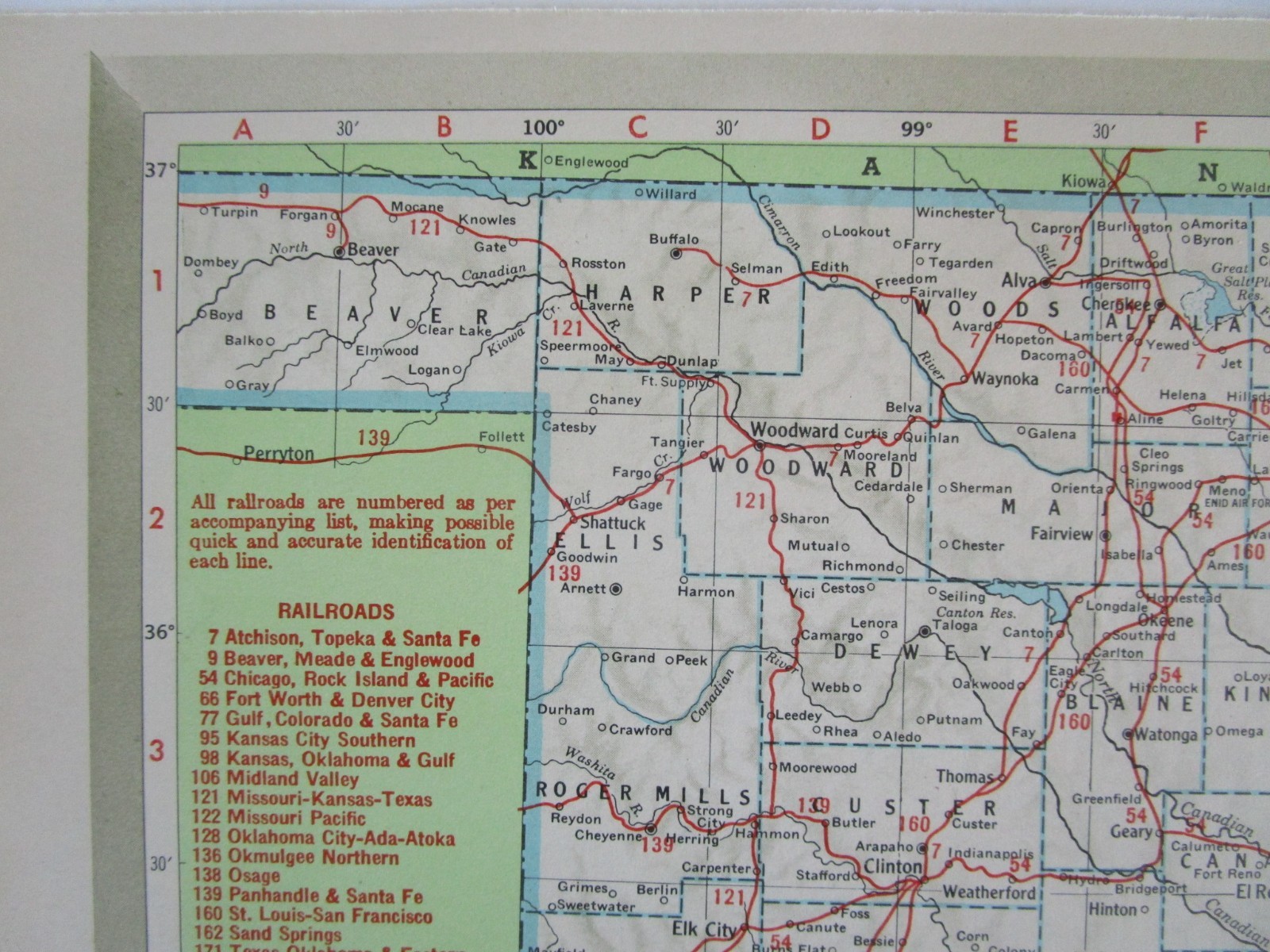 OR OK Vintage 1951 OREGON RAILROAD MAP. SUMPTER VALLEY RR or OKLAHOMA. OSAGE RR