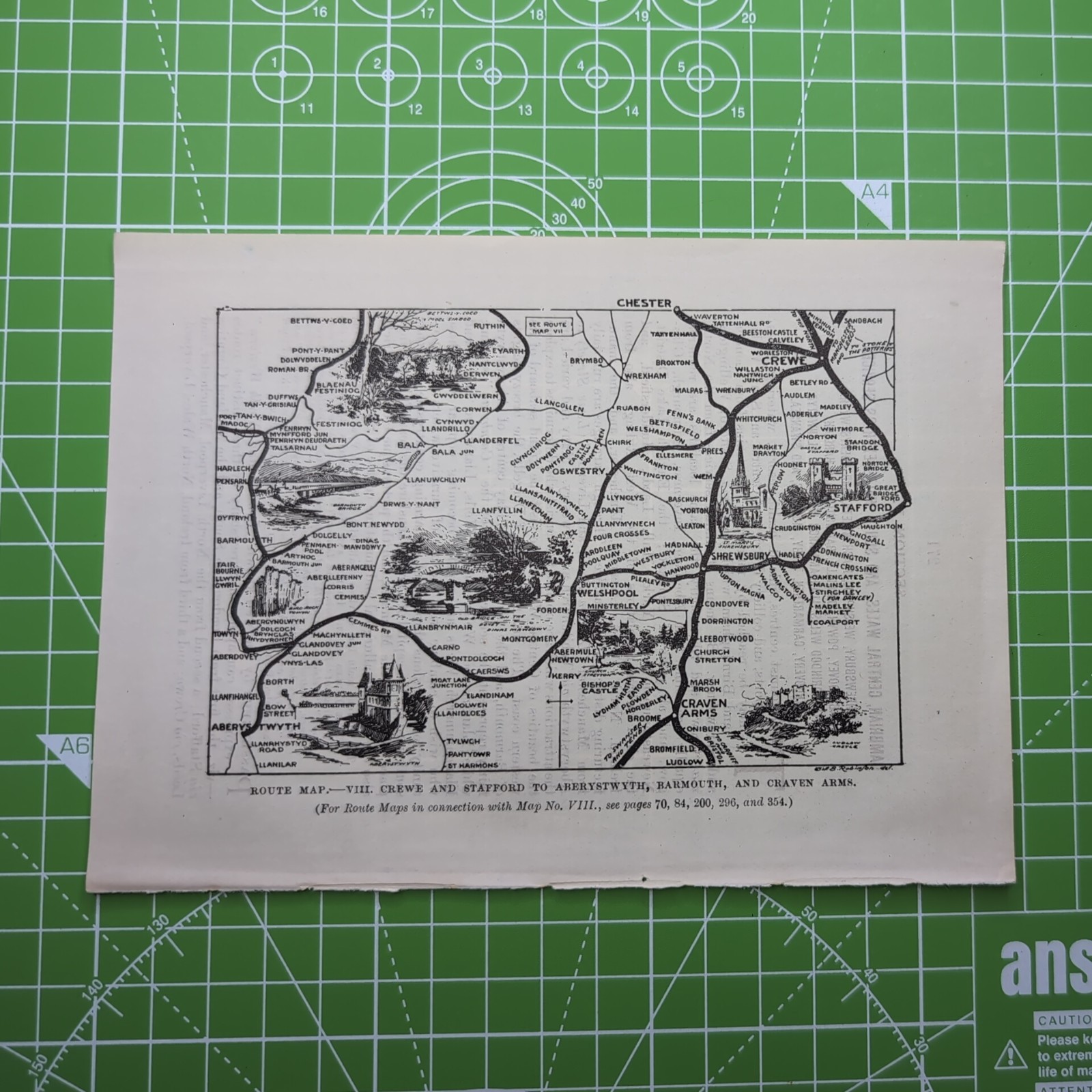 Original 1912 LNWR Route Map Crewe And Stafford To Aberystwyth Barmouth Craven