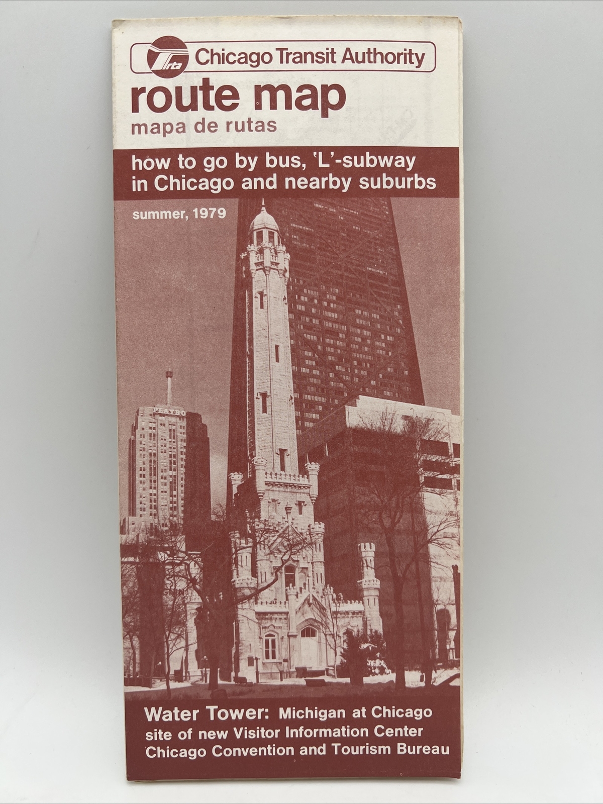 1979 Summer CHICAGO TRANSIT AUTHORITY CTA ROUTE MAP Train Subway Bus PLAYBOY BLD