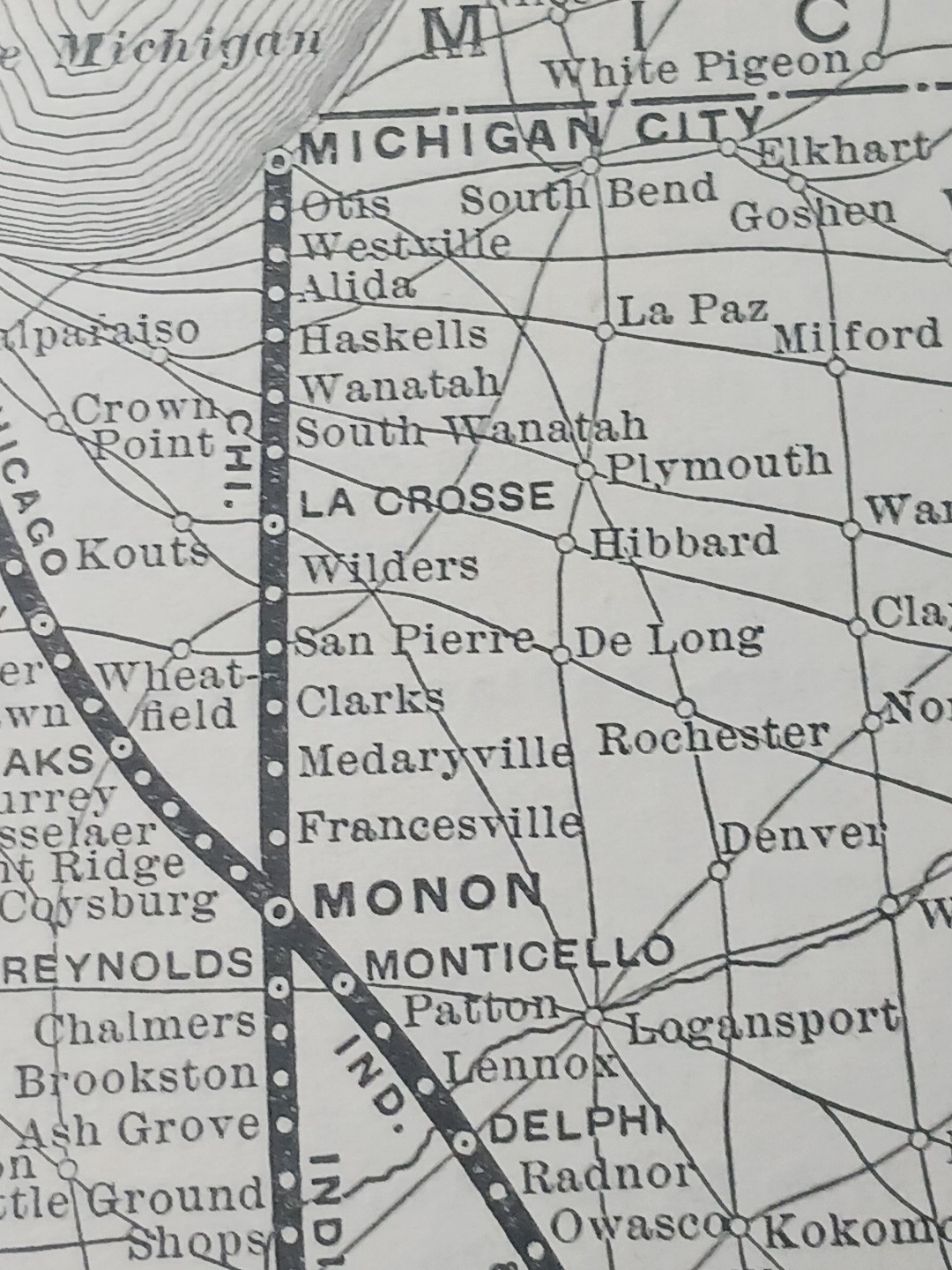 ~1904 Train Route Map CHICAGO INDIANAPOLIS & LOUISVILLE RAILWAY Indiana Railroad