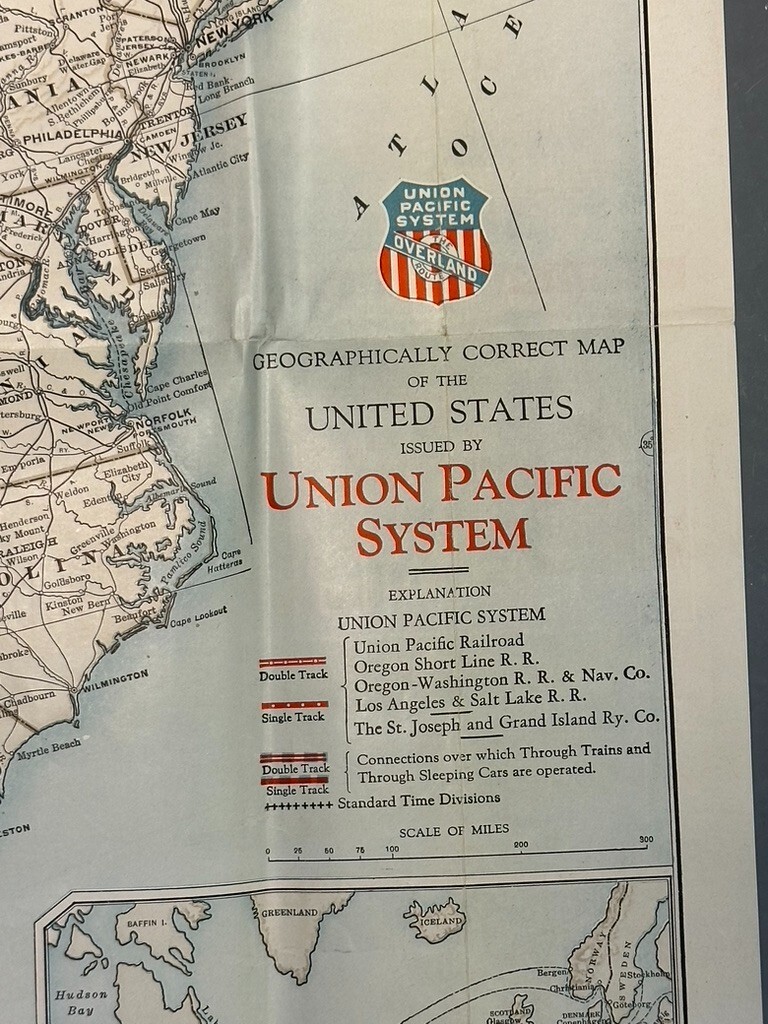 c 1930 MAP of United States UNION PACIFIC RAILROAD Advertising Travel Vintage