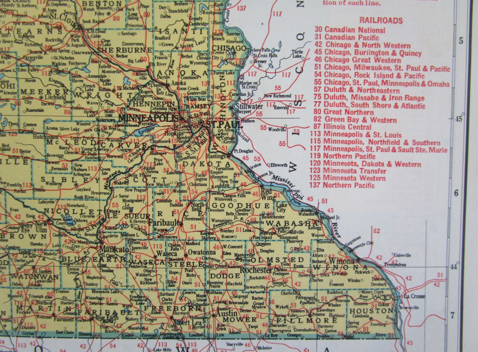 MN MI 1948 MINNESOTA RAILROAD Map. DULUTH & NORTHEASTERN RR ~or~ MICHIGAN