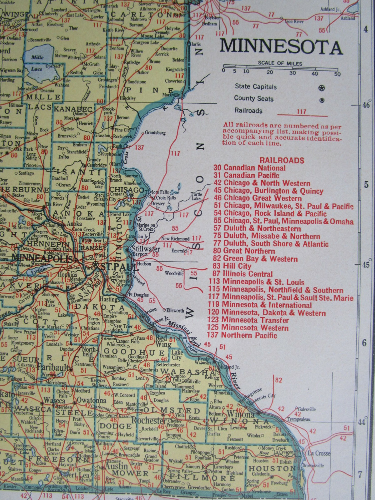 MI MN WWII 1942 MICHIGAN RAILROAD Map BOYNE CITY RR ~or~ MINNESOTA; HILL CITY RR