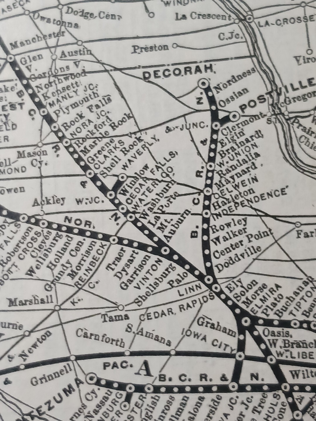 ~1898 Train Route Map + Railroad Report BURLINGTON CEDAR RAPIDS & NORTHERN Railw