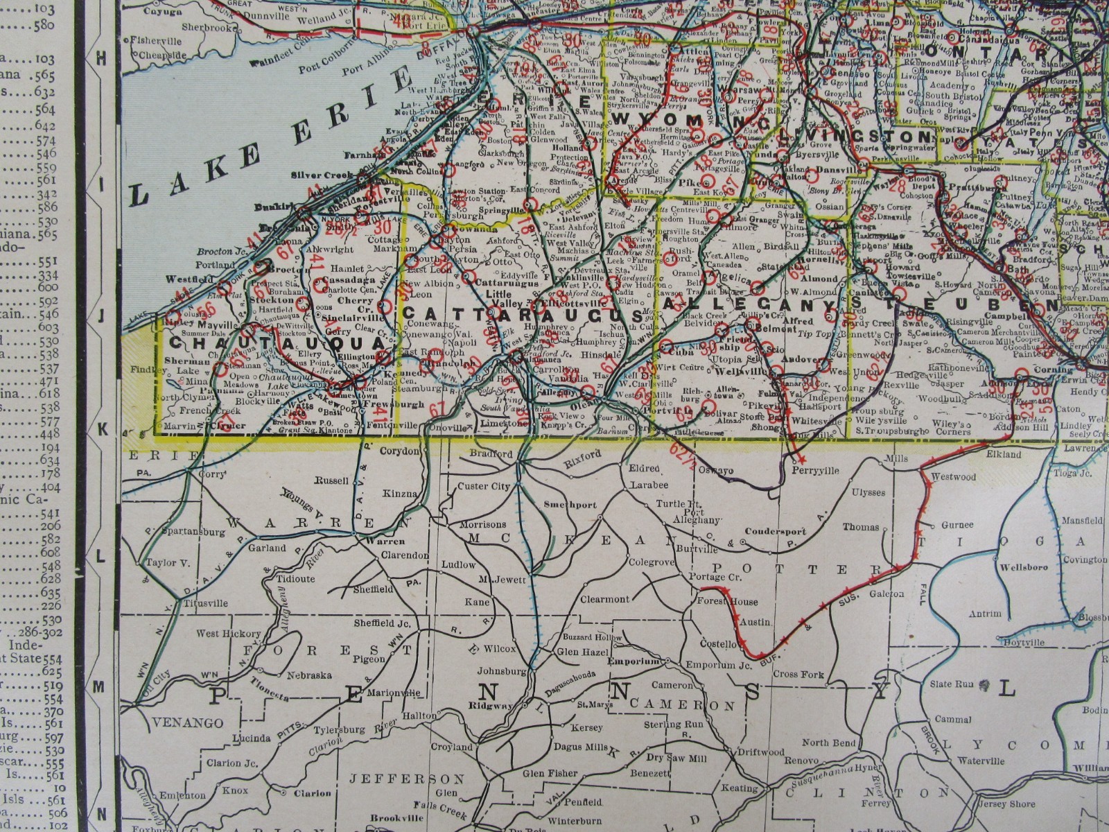 NY 1903 NEW YORK FULL STATE Cram RAILROAD Map. COOPERSTOWN & CHARLOTE VALLEY RR
