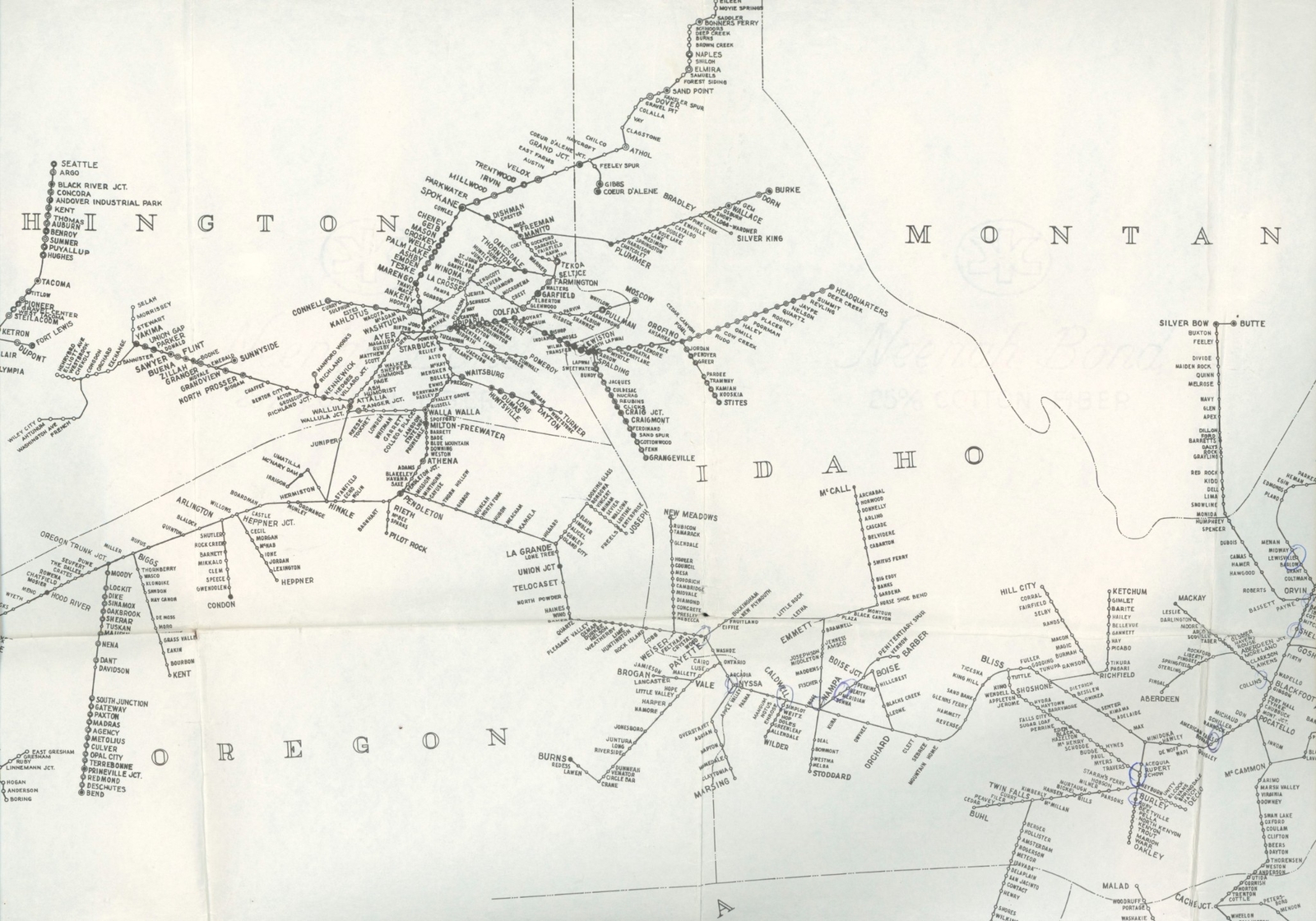 1962 Sept. Union Pacific District System Map Railroad Route Northwestern South