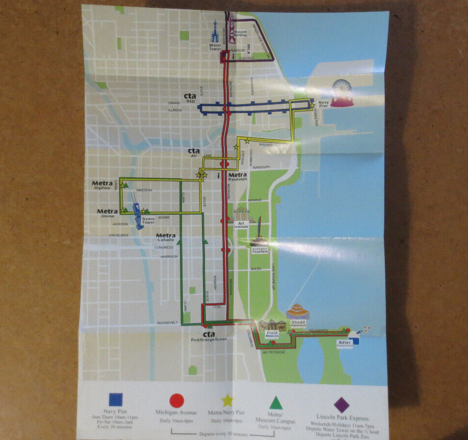 Chicago Trolley system Guide Fold-Out Map Booklet Pamphlet – USED