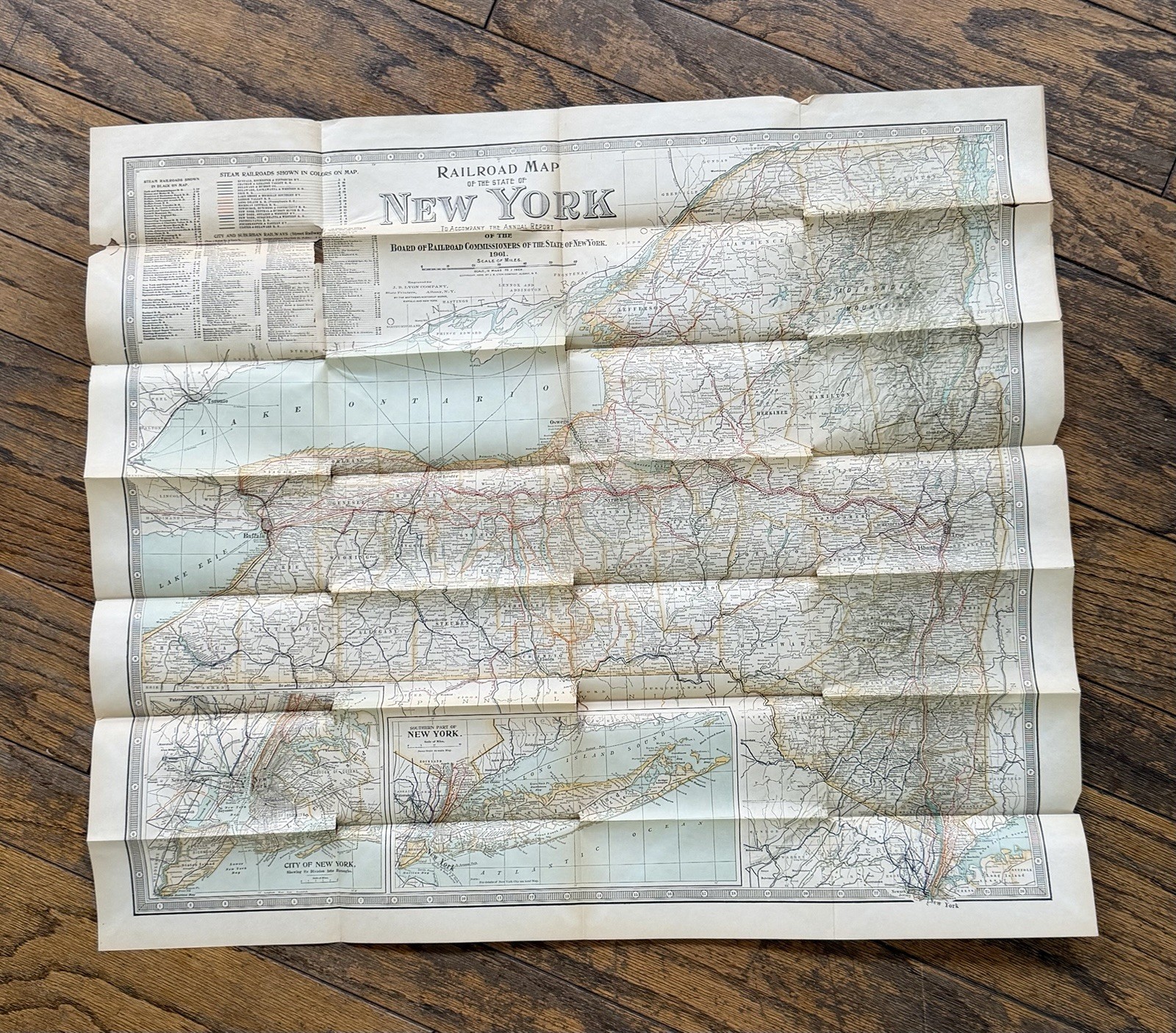 1901 New York Railroad Map Lyon Co Fold Out Original Albany NY