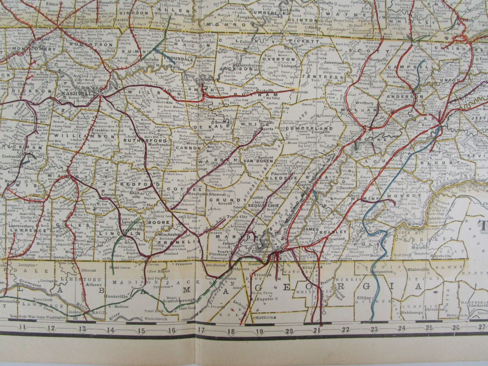 KY TN 1898 FULL STATES KENTUCKY & TENNESSEE Cram RAILROAD Map. JELLICO BIRD EYE