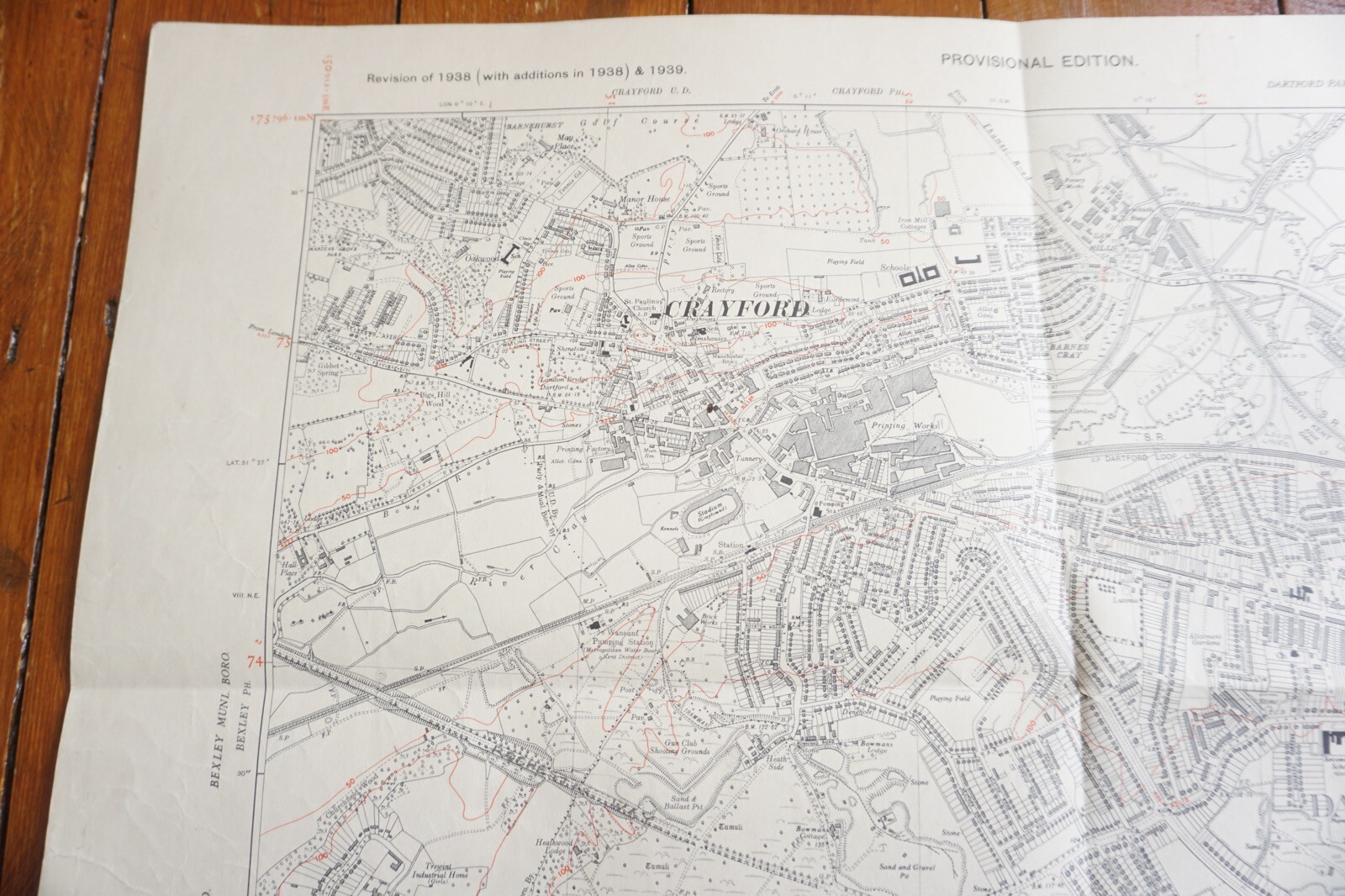 1939 Dartford Crayford Kent Southern Railway OS Railway Map