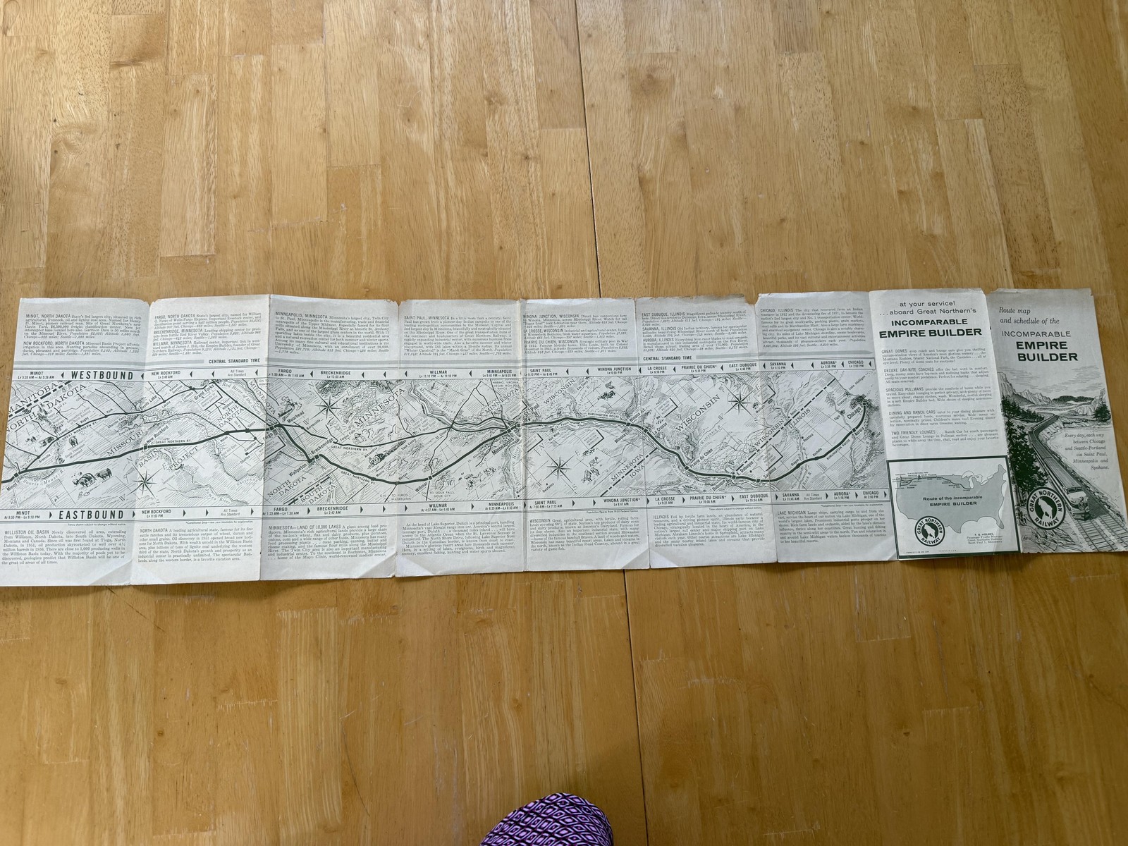 Vintage Great Northern Railway Empire Builder Route Map Brochure Black White USA