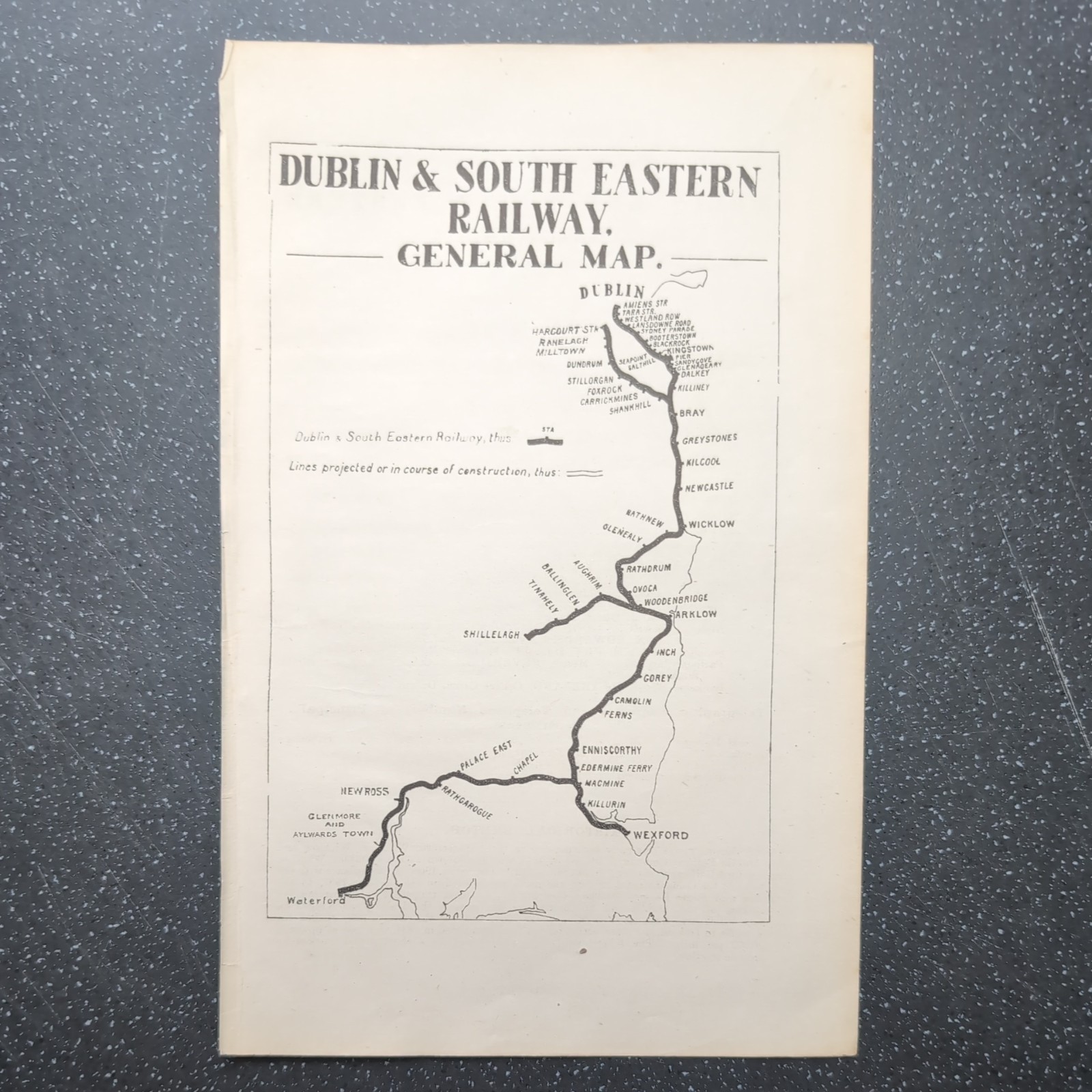 Original 1919 Map Of Dublin and South Eastern Railway General Map
