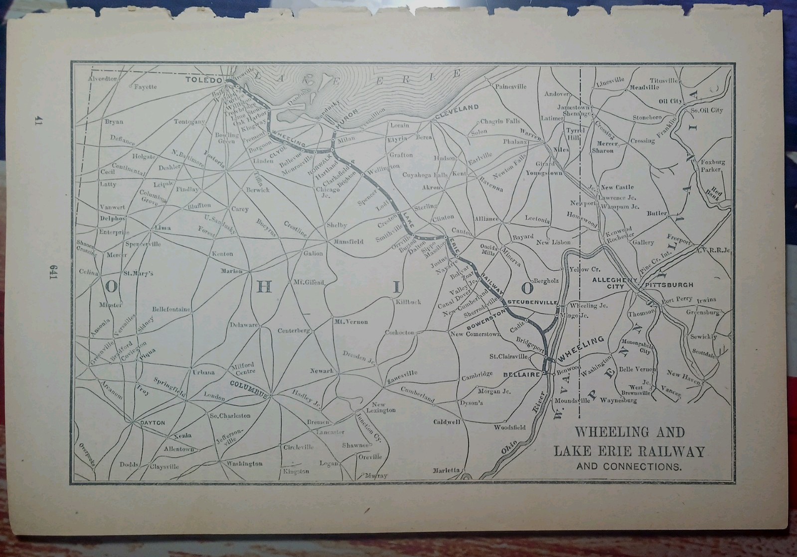 1892 railroad map Wheeling & Lake Erie Railway Ohio West Virginia all stations